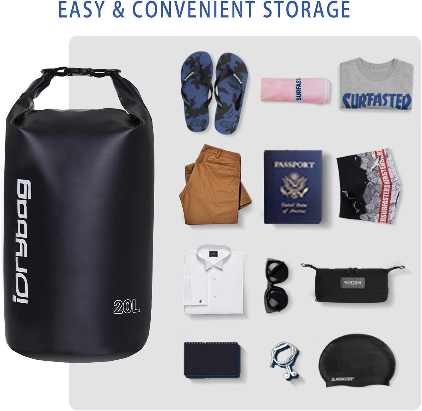 Dry Bag for Kayaking Waterproof 2L/5L/10L/15L/20L, Small Dry Sack Waterproof Bag for Boating