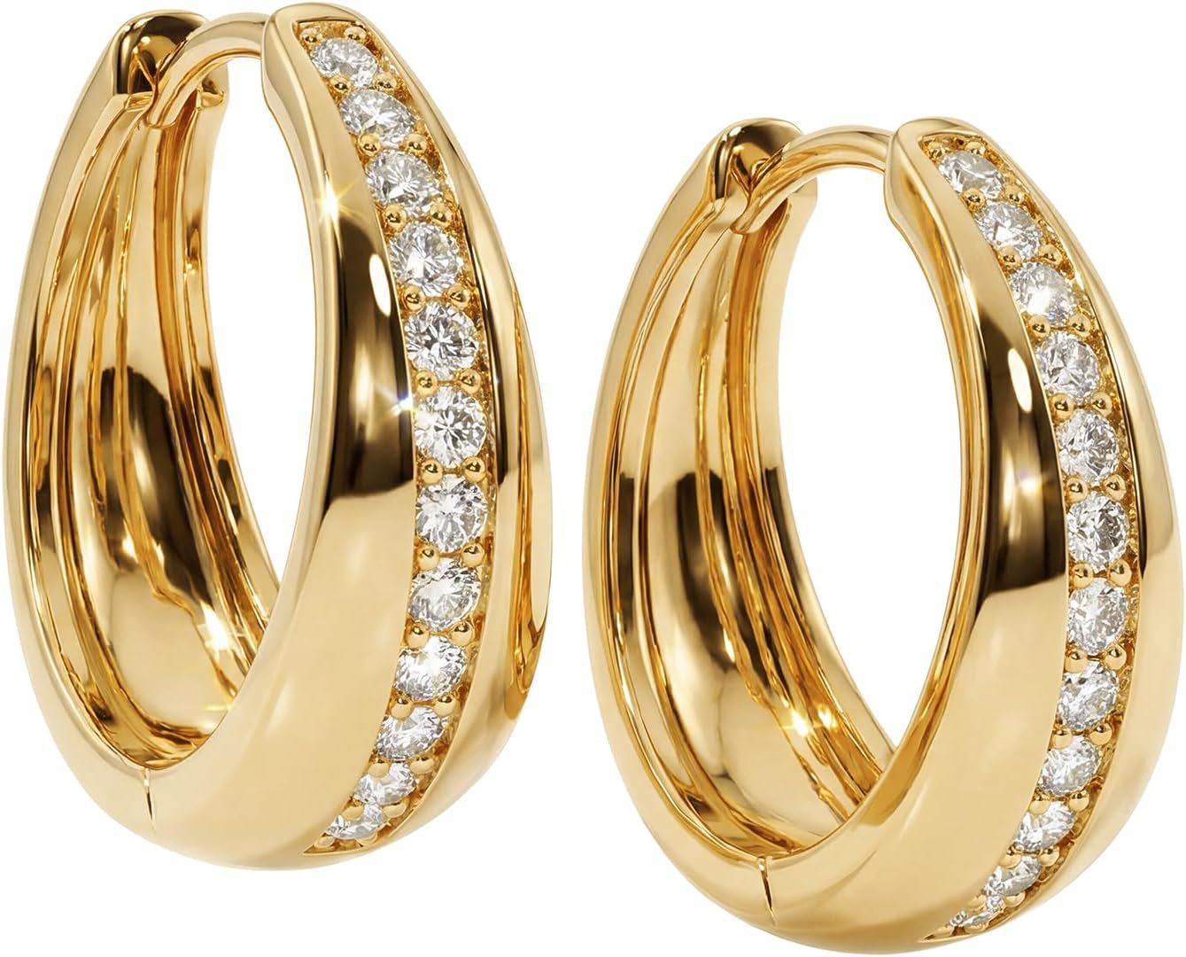 Gold Chunky Huggie Hoop Earring 18K Gold Plated Dainty Handmade Hypoallergenic Sleeper Hoop Earrings for Women