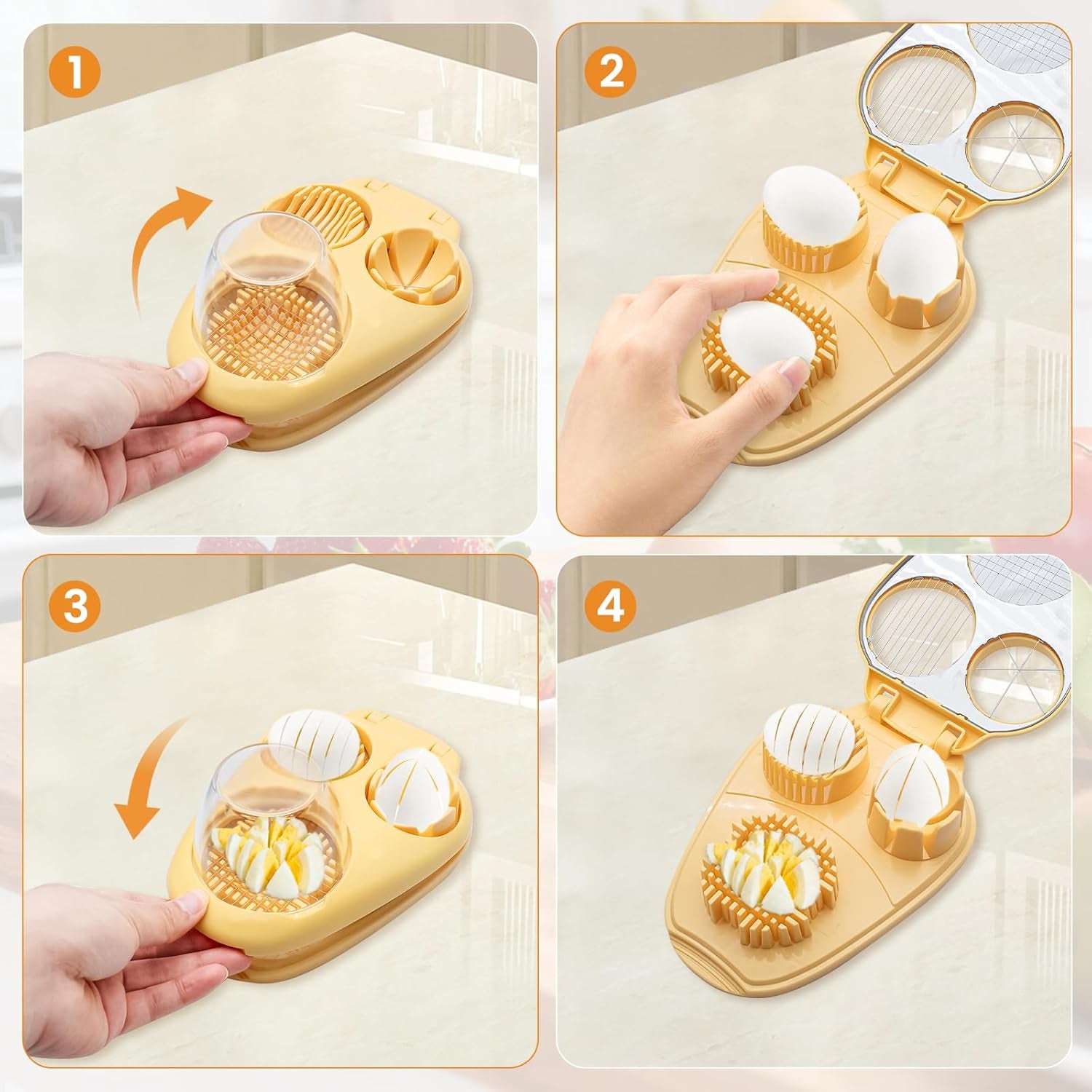 3 in 1 Boiled Egg Slicer, Stainless Steel Egg Slicer for Hard Boiled Eggs, 3 Slice Modes, Hard Boiled Egg Cutter & Fruit Slicer for Egg, Strawberry, Tomato