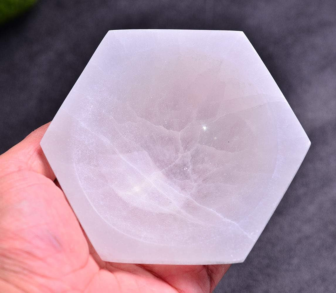 5.5" Hand Carved Selenite Bowl Heart Shape Moroccan Selenite Crystals for Cleansing, Charging, Decoration or Gift