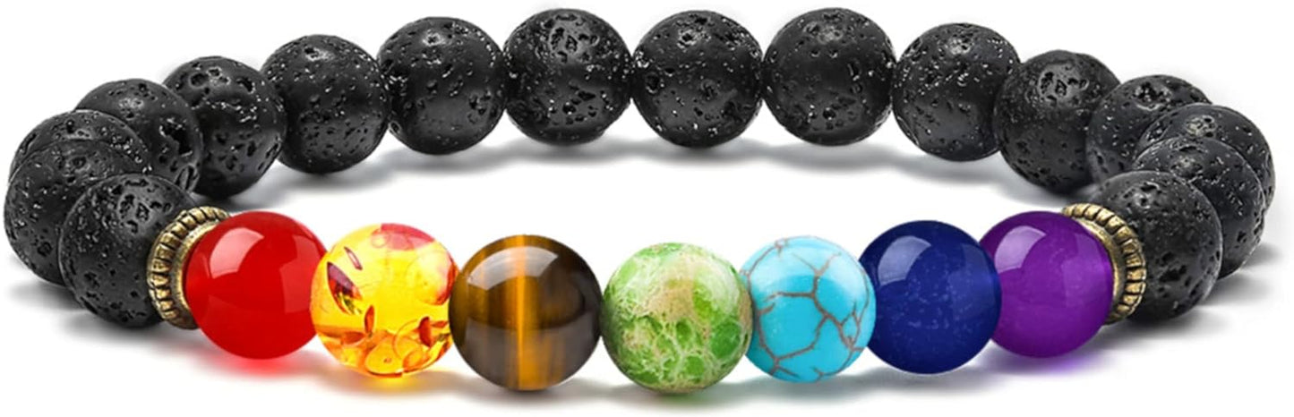 Fathers Day Gift Mens Bracelet - Beaded Natural Stone 8Mm Tiger Eye Matte Agate Lava Rock Bracelets for Men Teen Boys Grandpa Dad Birthday Gifts Jewelry