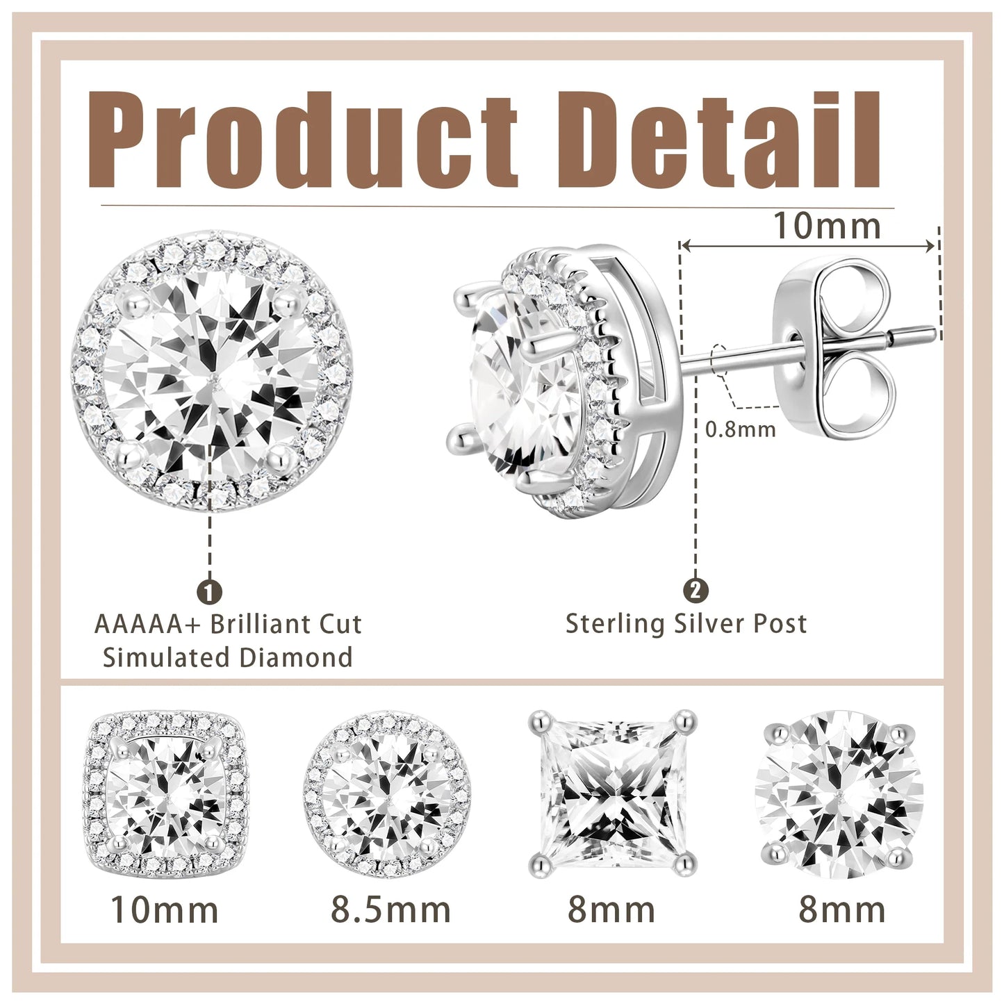 4 Pairs 18K White Gold Plated Halo Stud Earrings for Women Men CZ Hypoallergenic S925 Sterling Silver Post Earrings Set Birthday Graduation Mothers Day Jewelry Gifts Mom Her Him Teen Wife Adult