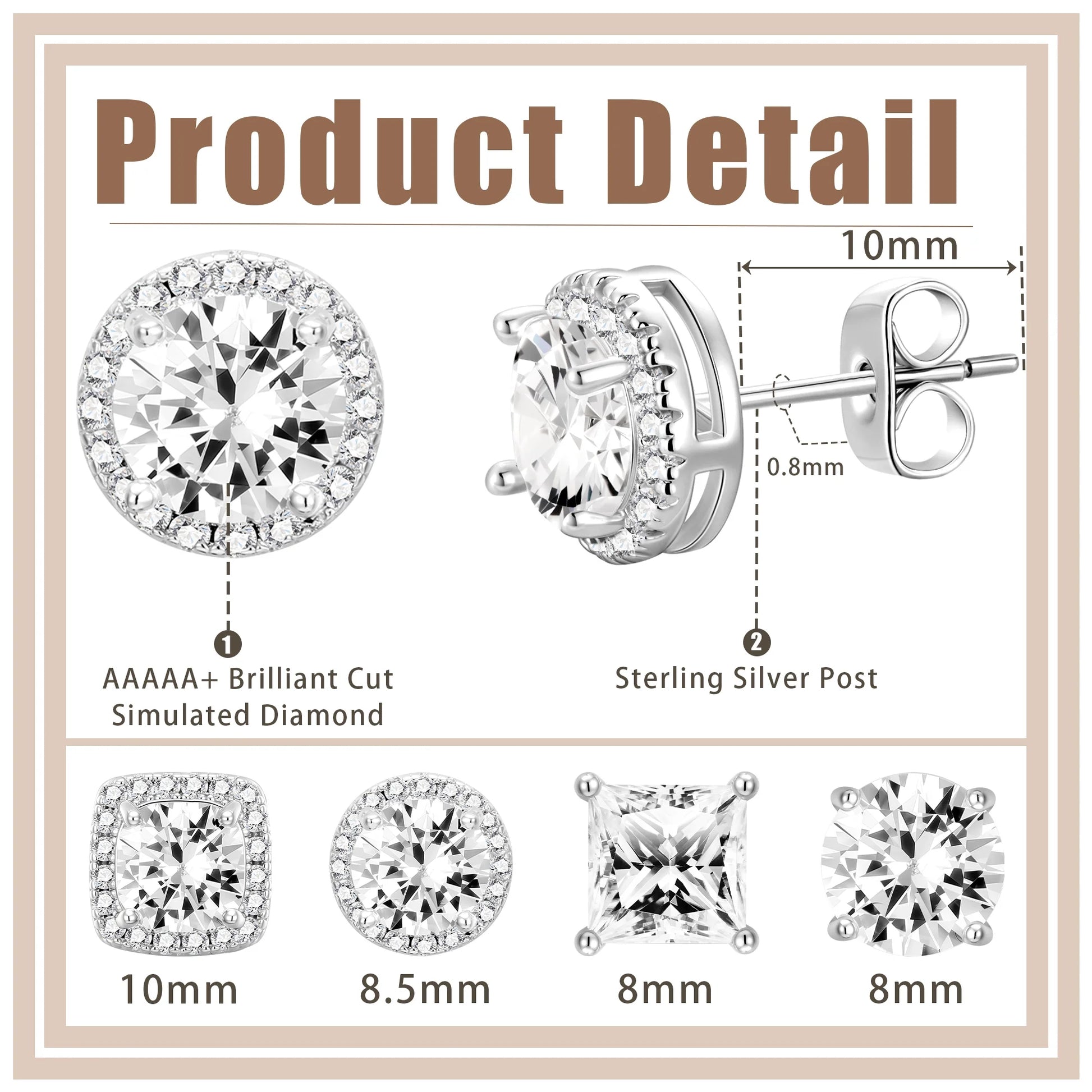 4 Pairs 18K White Gold Plated Halo Stud Earrings for Women Men CZ Hypoallergenic S925 Sterling Silver Post Earrings Set Birthday Graduation Mothers Day Jewelry Gifts Mom Her Him Teen Wife Adult