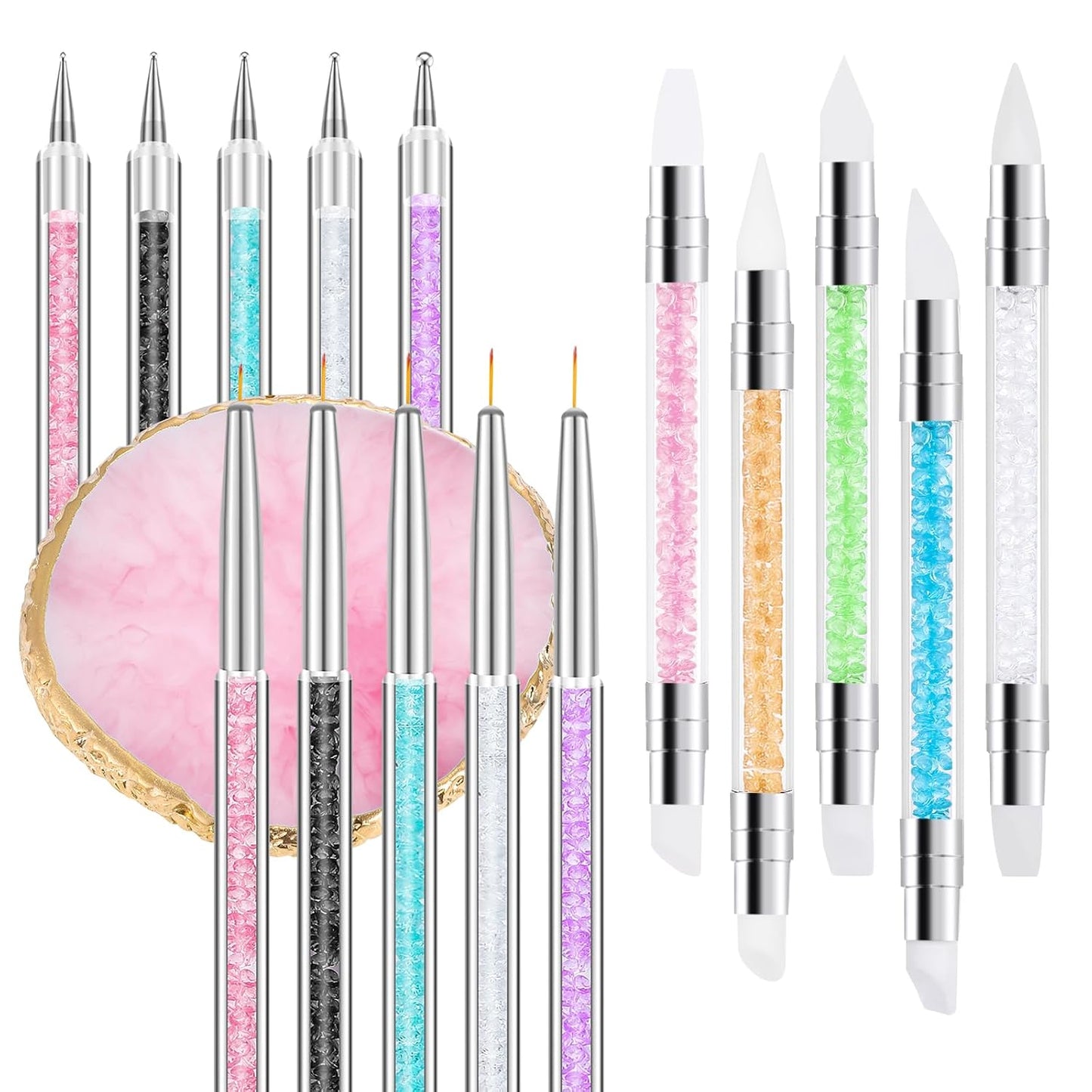 6 Pcs in 1 Set Resin Nail Art Palette with 5 Nail Brushes, Nail Tech Supplies Tools Nail Polish Mixing Palette Double-Ended Dotting Pen for Nail Art