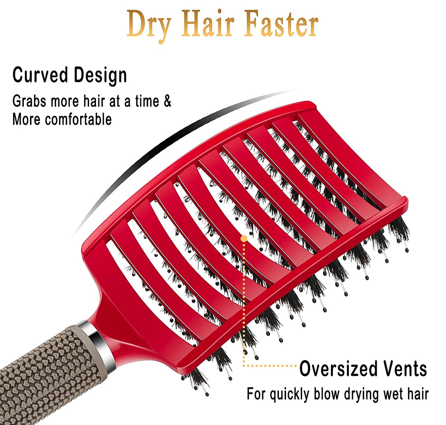 Detangling Hair Brush - Boar Bristle & Tangle-Free Design for Kids, Women, and Men - Perfect for Wet and Dry Hair - Smooth, Magical Pain-Free Styling (Red)