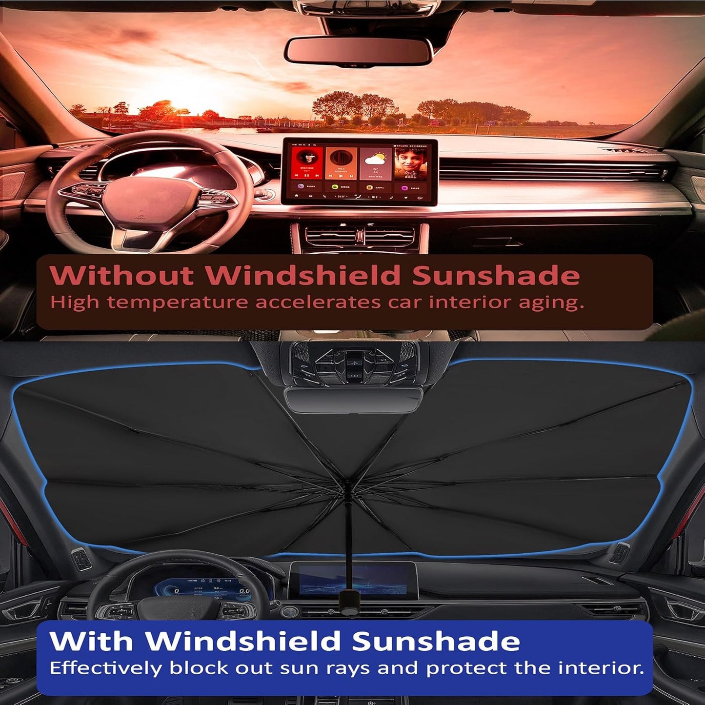Windshield Sun Shade Foldable Umbrella, Sun Shade for Car Windshield, Car Window Shades [Silver Heat Shield - UV Reflective] Universal Fit Medium (56"X31")