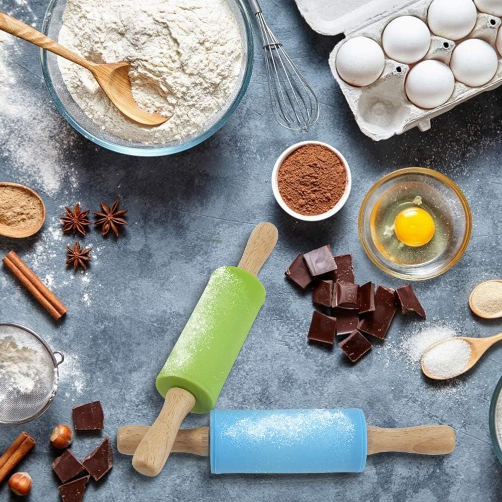 2PCS Small Rolling Pin, 9 Inch Kids Rolling Pin for Baking Supplies, Playdough, Wooden Handle Dough Rollers