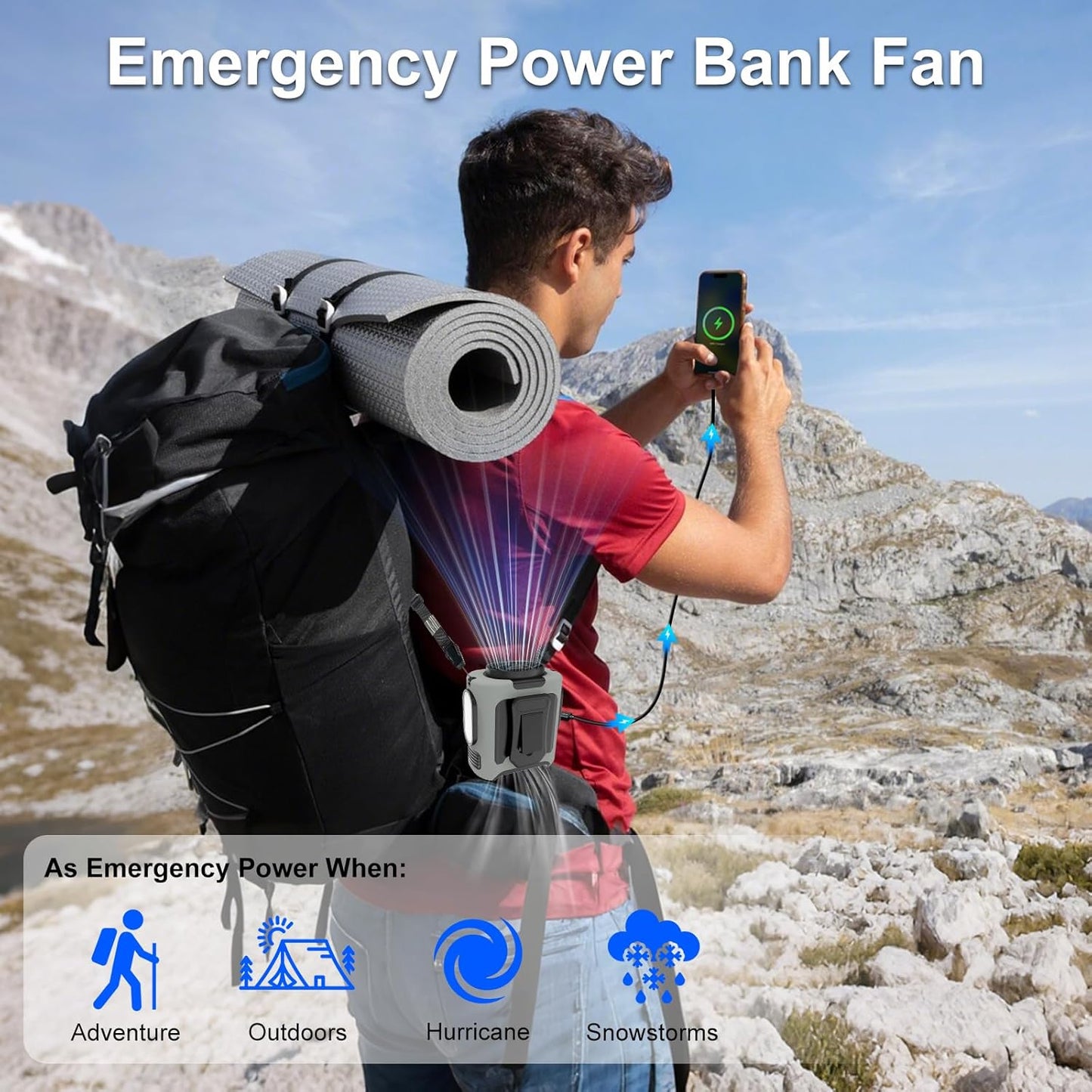 16, 000 Rpm 10000Mah Portable Waist Fan, Clamp on Wearable Belt Personal Fan, Rechargeable Battery Powered, with 5 Speed Levels and Flashlight, Suitable for Outdoor Camping and Travel Army Green