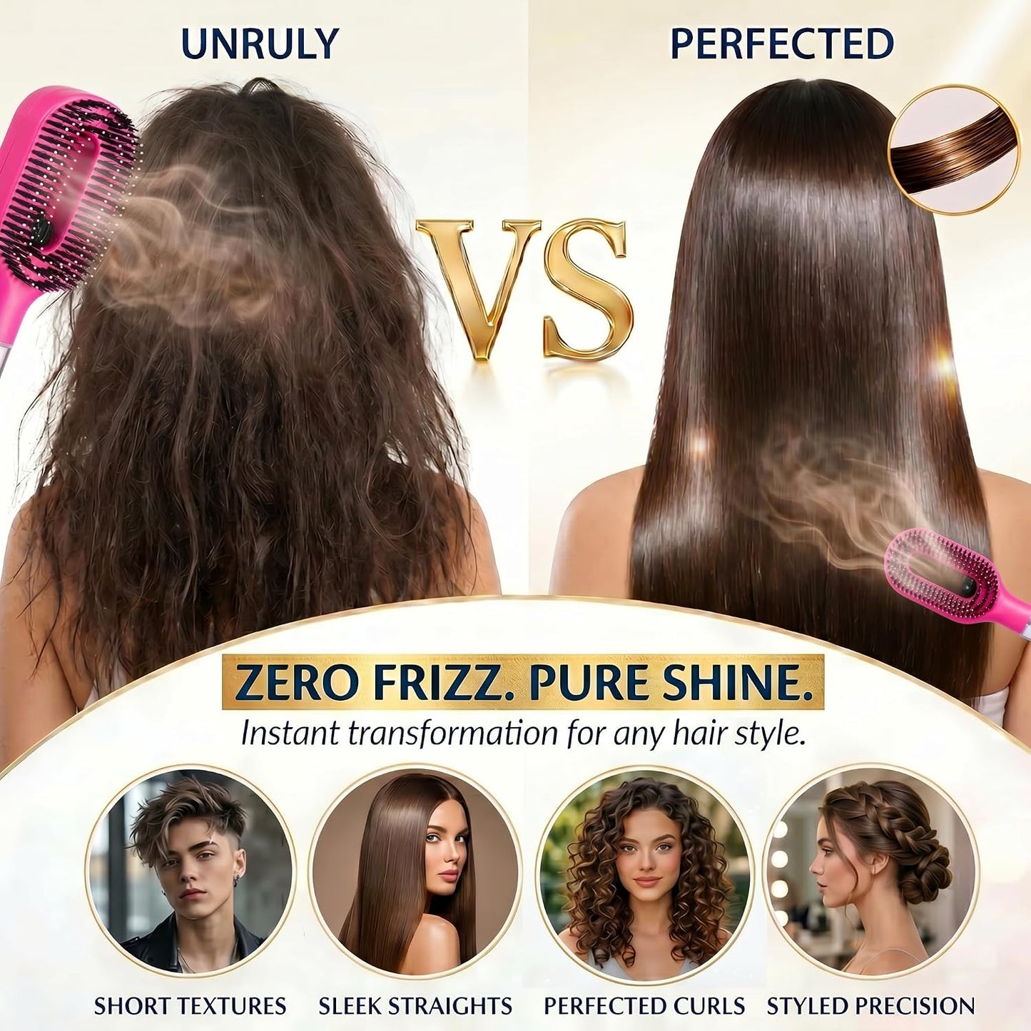 Hair Refresh Spray Brush, 2-In-1 Detangling Hairbrush with Fine Mist Sprayer, Instant Morning Hair Fix, No-Wash Styling Tool, Anti-Frizz & Static Control, Portable for Travel Gym Office