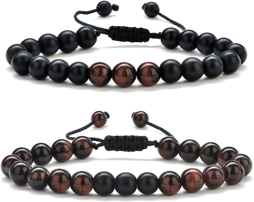 Fathers Day Gift Mens Bracelet - Beaded Natural Stone 8Mm Tiger Eye Matte Agate Lava Rock Bracelets for Men Teen Boys Grandpa Dad Birthday Gifts Jewelry
