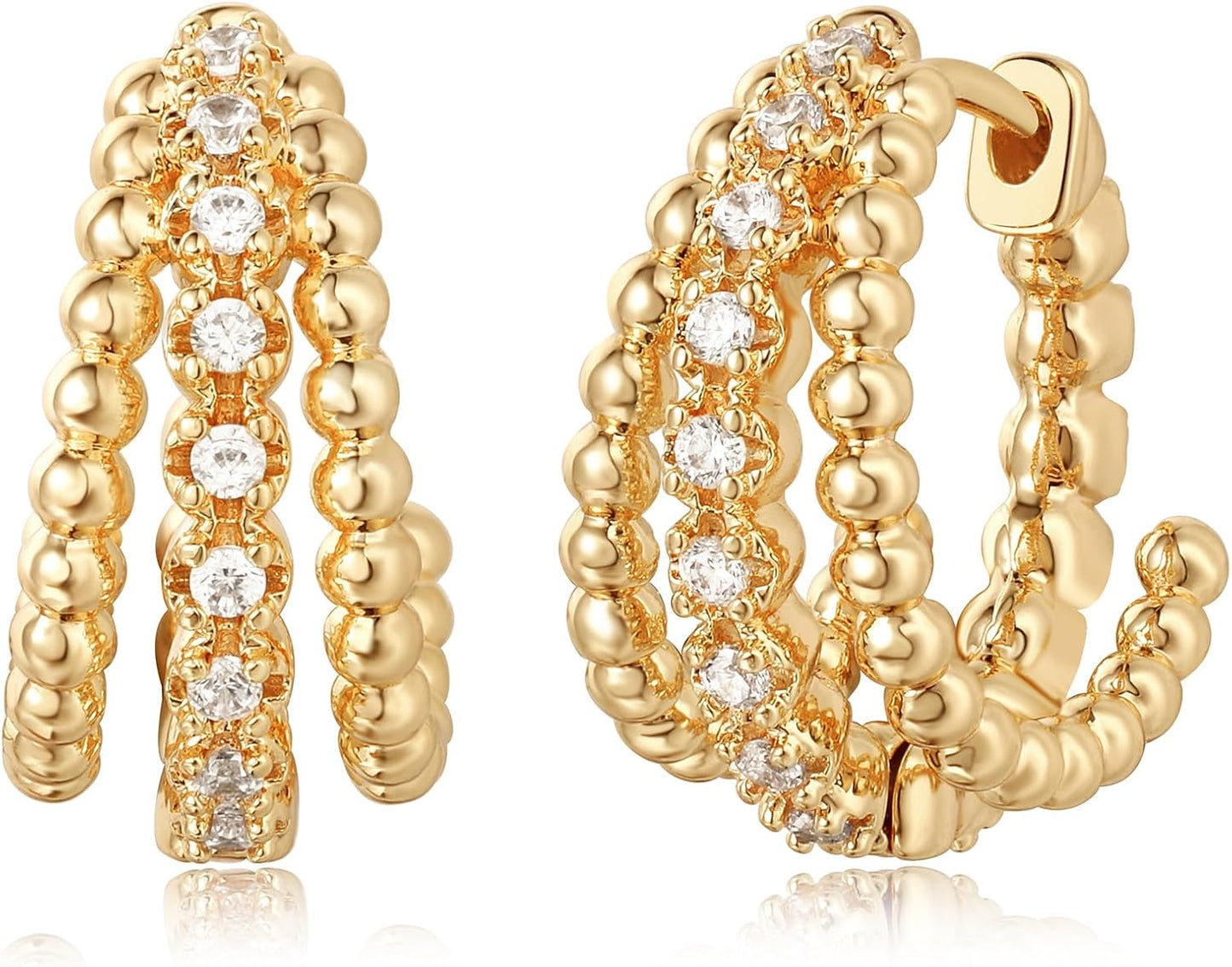 Gold Chunky Huggie Hoop Earring 18K Gold Plated Dainty Handmade Hypoallergenic Sleeper Hoop Earrings for Women