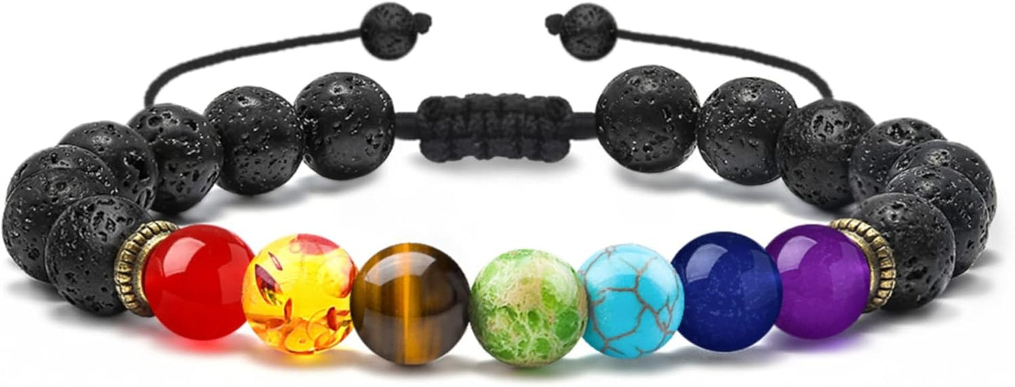 Fathers Day Gift Mens Bracelet - Beaded Natural Stone 8Mm Tiger Eye Matte Agate Lava Rock Bracelets for Men Teen Boys Grandpa Dad Birthday Gifts Jewelry