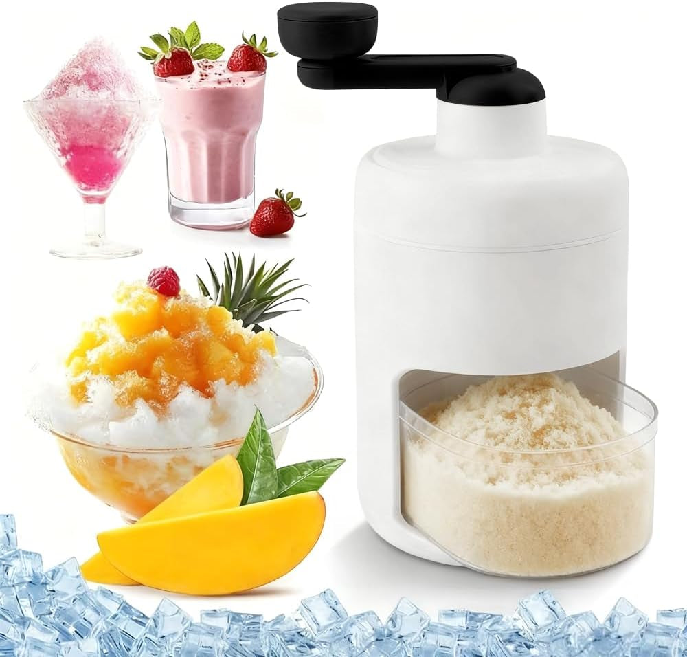 Shaved Ice Mini Snow Cone Machine, Portable Countertop Ice Shaver with No Slip Base, No Electricity Needed, Ice Cup Included, Lightweight, Stainless Steel Blade