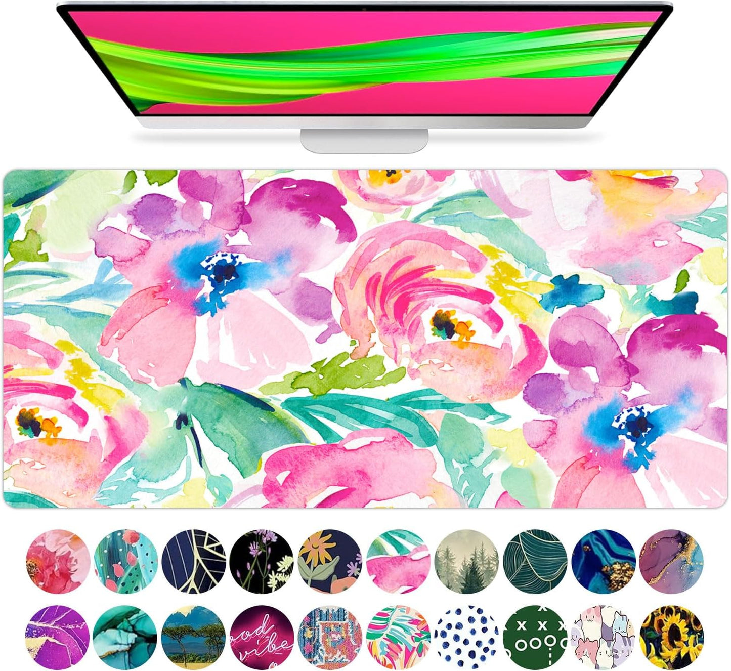 Large Mouse Pad Desk Mat 15" X 30" – Extended Floral Desk Protector for Keyboard & Mouse – Non-Slip Waterproof Cute Office Pad Aesthetic Workstation Mat