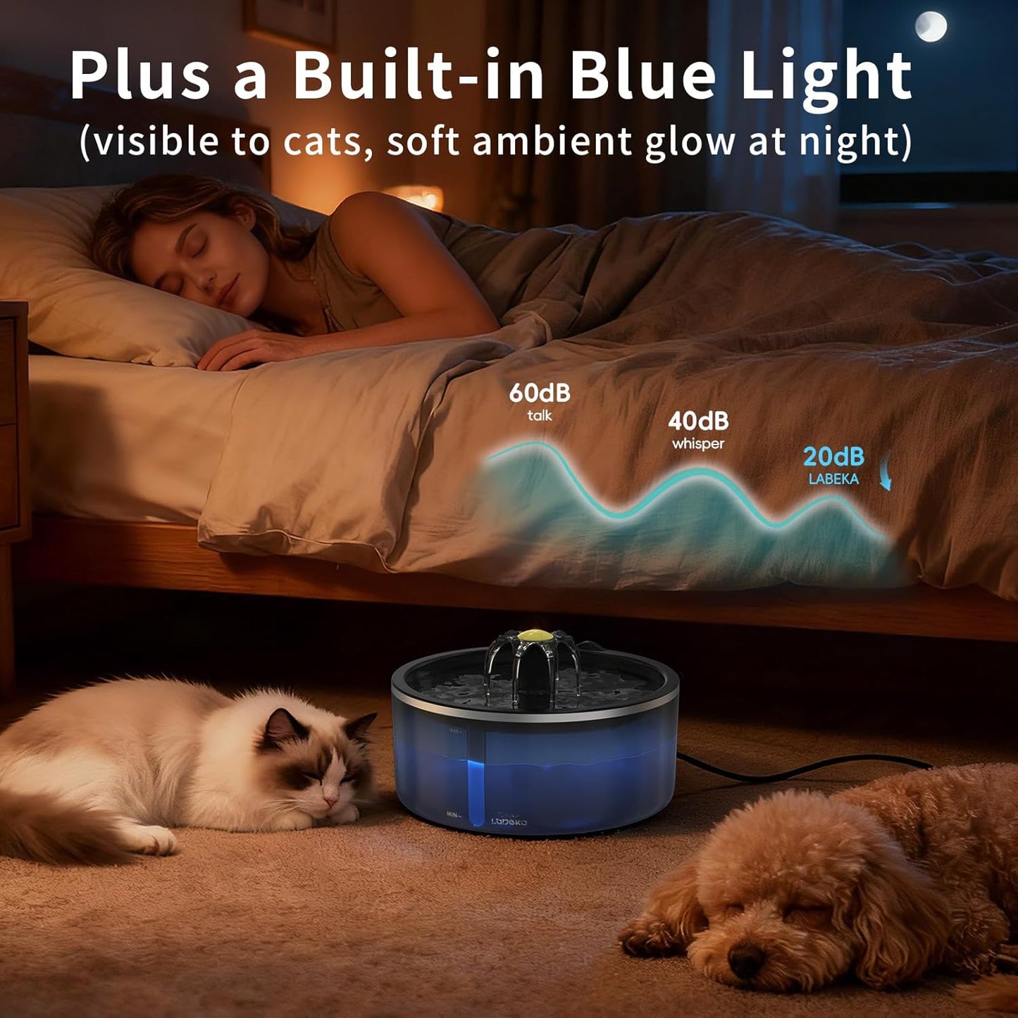 Cat Water Fountain, Cat Fountain Indoor Dual Filtration System, 2.5L/84Oz Automatic Pet Water Fountain, Ultra Silent - Easy Clean Cat Drinking Fountain