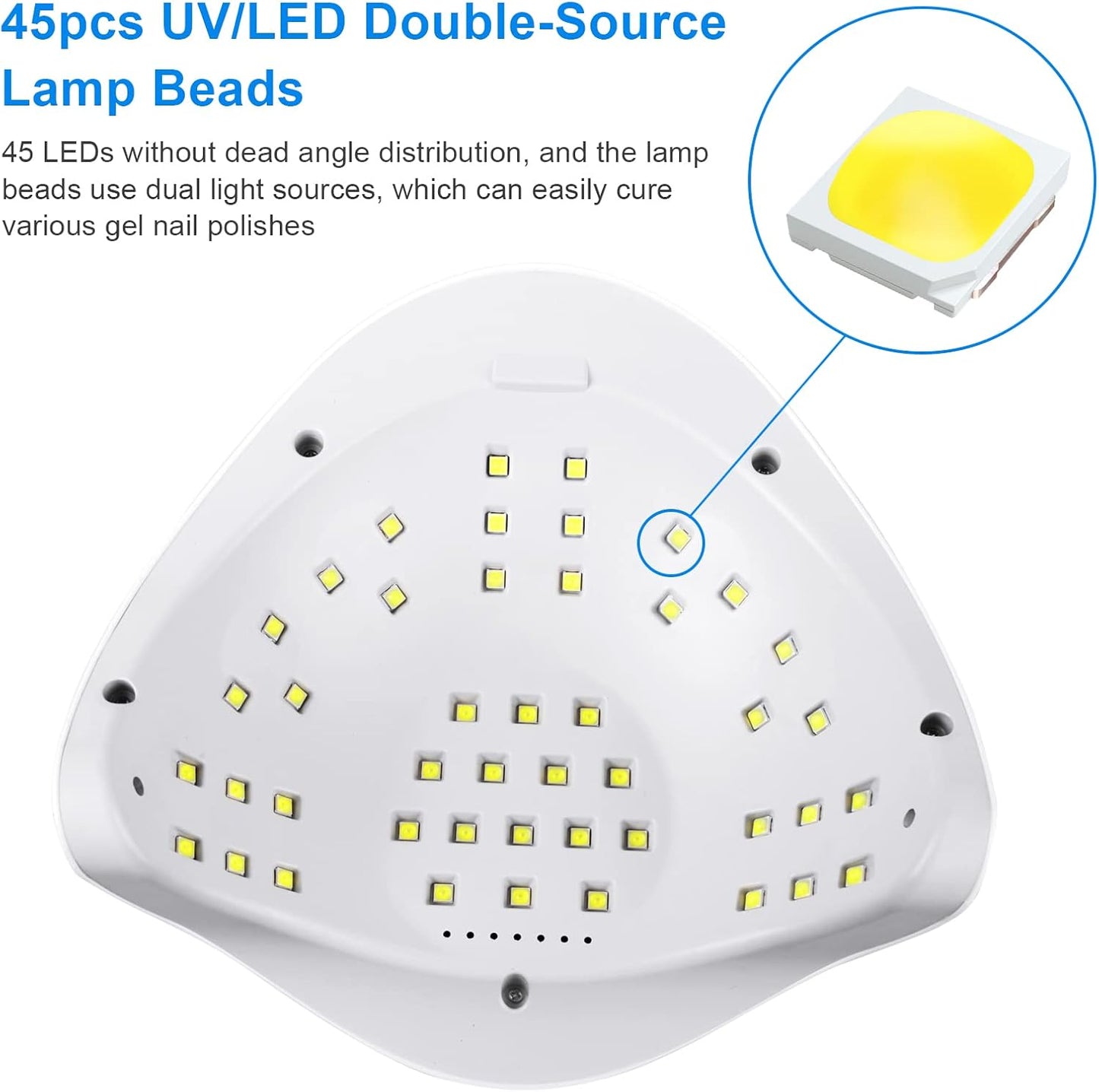 UV LED Nail Lamp, 220W UV Nail Polish Light with Phone Holder Professional Nail Gel Polish Dryer Curing Lamp with 4 Timer Setting, Auto Sensor 45 Beads for Nail Art Design