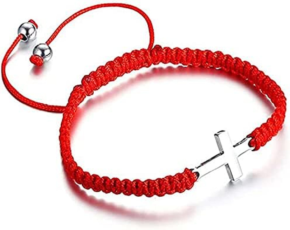 Handmade Cross Lucky Knot Adjustable Red String Protection Bracelet Boho Amulet Wax Thread Rope Charm Bracelet Bangles for Women Men Couple Jewelry