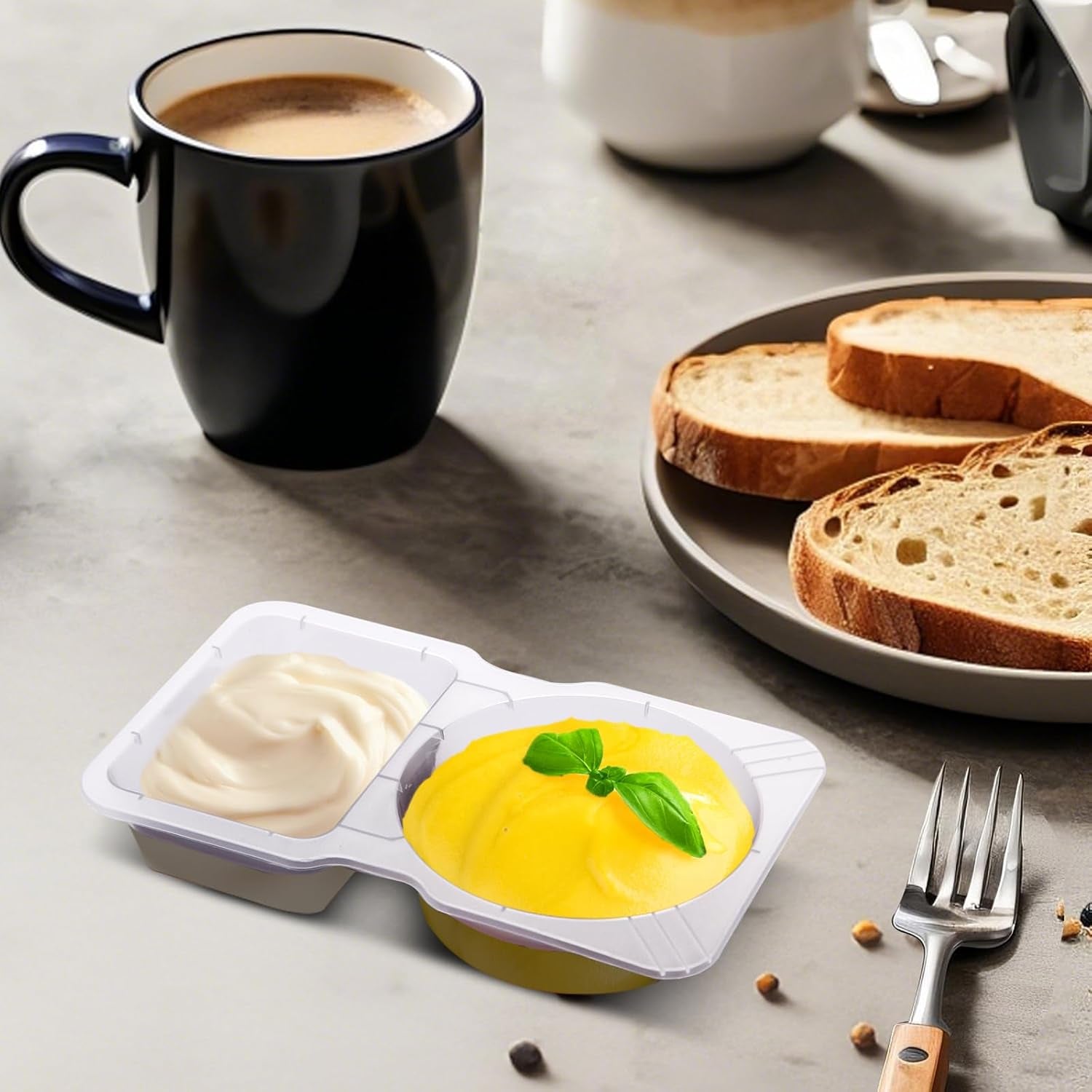 15 Sets Snack Containers, Reusable Double 2 Compartment Condiment with Lids for Sauces Dipping,Disposable and Ideal on the Go or Grab to Pack
