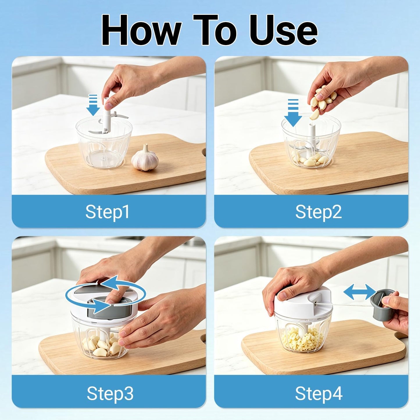 Manual Food Chopper Vegetable Cutter, Pull Chopper with String Garlic Mincer Onion Cutter for Veggies, Ginger, Salad, Fruits, Nuts, Herbs, Etc., 650Ml, Gray