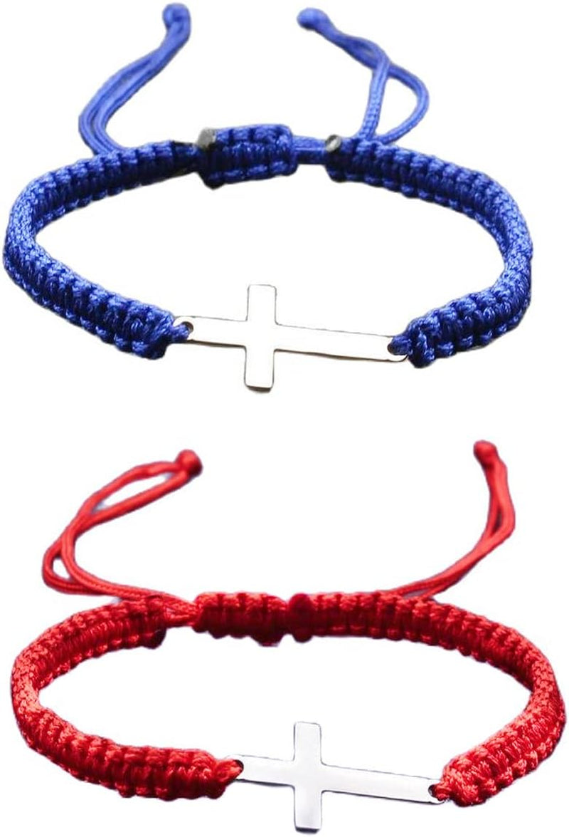 Handmade Cross Lucky Knot Adjustable Red String Protection Bracelet Boho Amulet Wax Thread Rope Charm Bracelet Bangles for Women Men Couple Jewelry