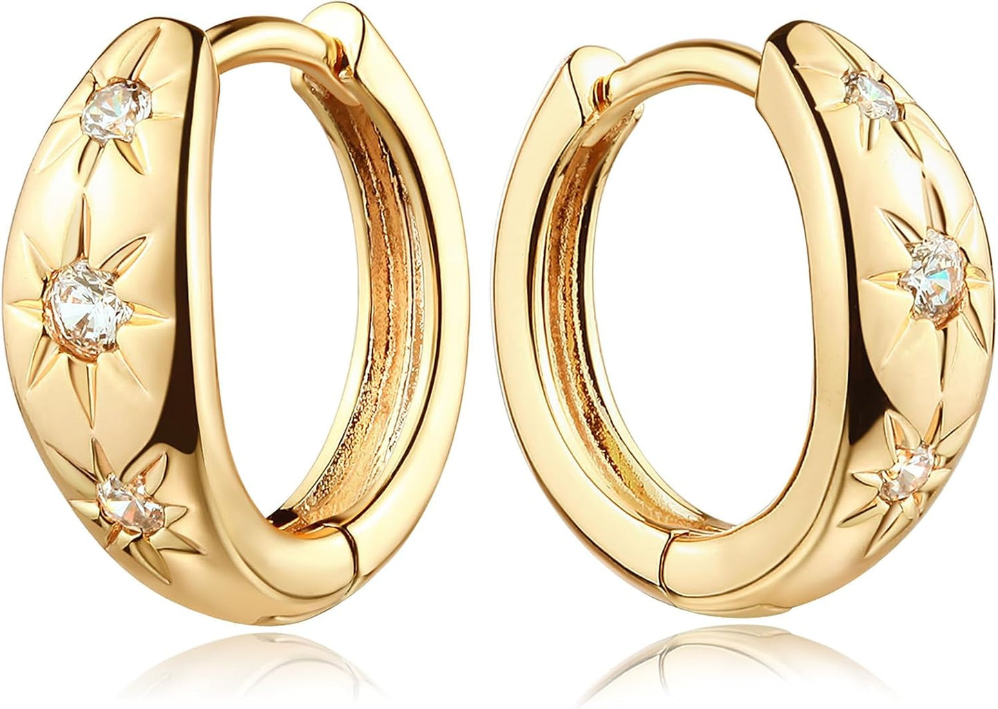 Gold Chunky Huggie Hoop Earring 18K Gold Plated Dainty Handmade Hypoallergenic Sleeper Hoop Earrings for Women