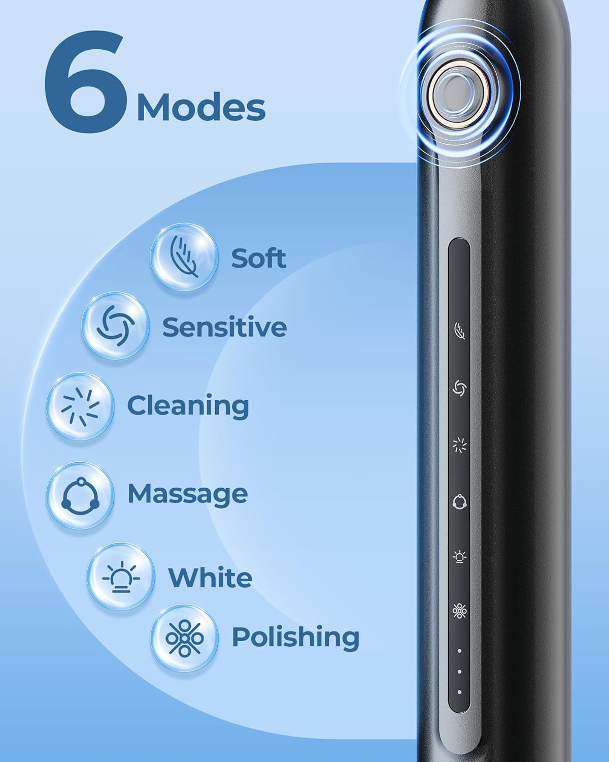 Black Electric Toothbrushes, with 4 Brush Heads, 1 Travel Toothbrush Case, for Adults and Kid Electric Toothbrush, Long 180-Day Battery Life, 6 Modes, IPX7 Waterproof, Smart 2-Minute Timer.