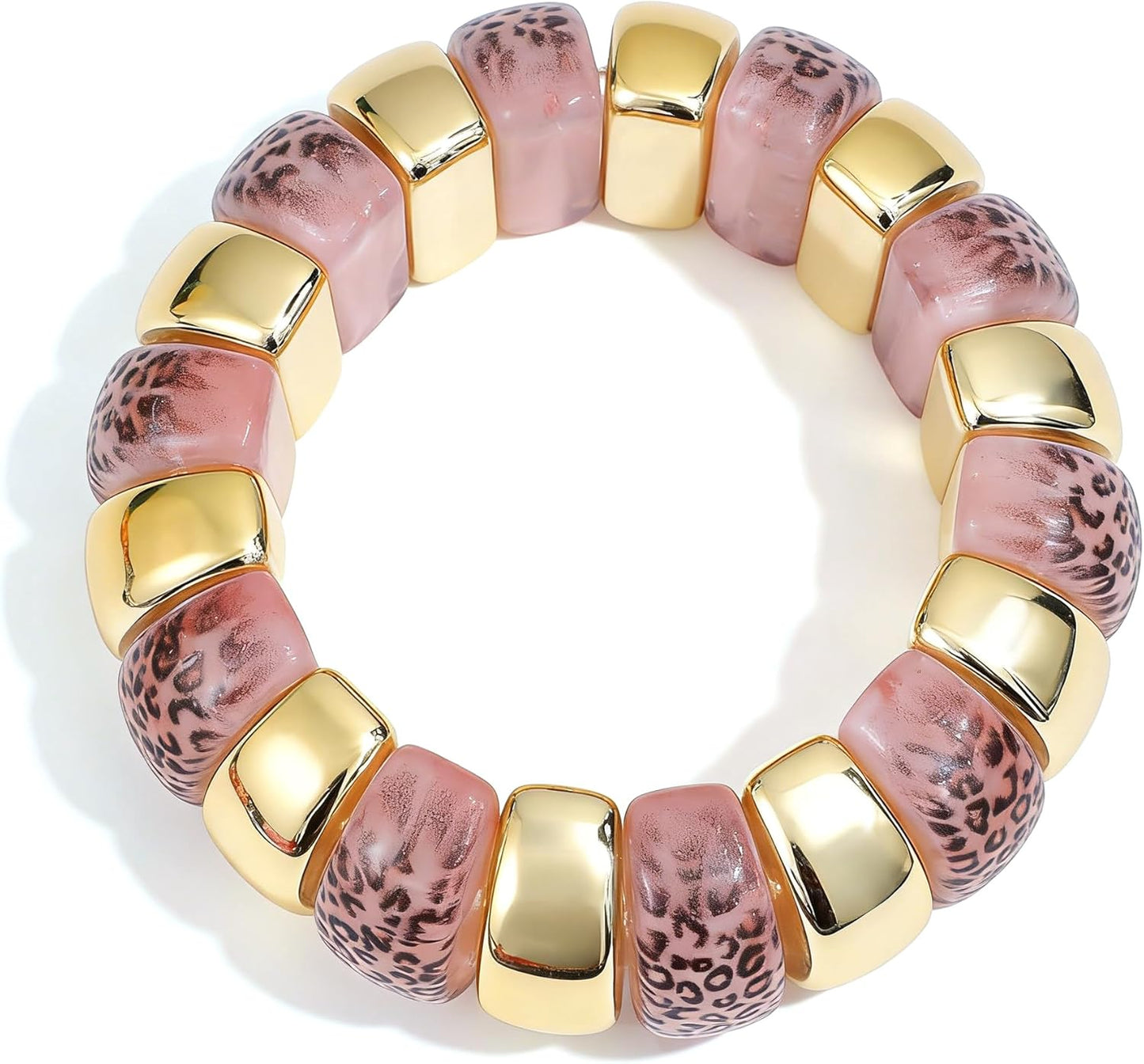 Simple Beaded Gold Plated Bangles Bracelet Chunky Bamboo Tube Curved Stacking Clear Acrylic Colorful Beads Stretchable Gold Plated Bracelets Set for Women