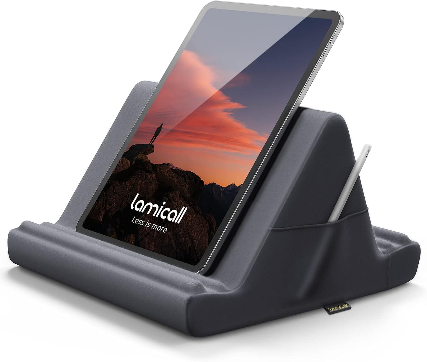 Tablet Pillow Holder Stand - Tablet Pillow Soft Pad for Lap, Bed and Desk with Pocket & 4 Viewing Angles, for Ipad Pro 13, 11, 12.9, Air, Mini, Kindle, Iphone, 4-13" Devices, Black
