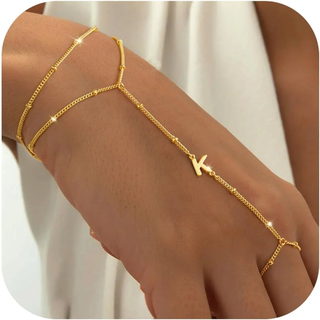 Gifts for Girls Kids 6 7 8 9 10 11 12 13 14 15 16 Year Old Girl Birthday Gifts for Teen Tween Teenager Kids Gold Initial K Ring Bracelet Hand Chain for Girl Jewelry