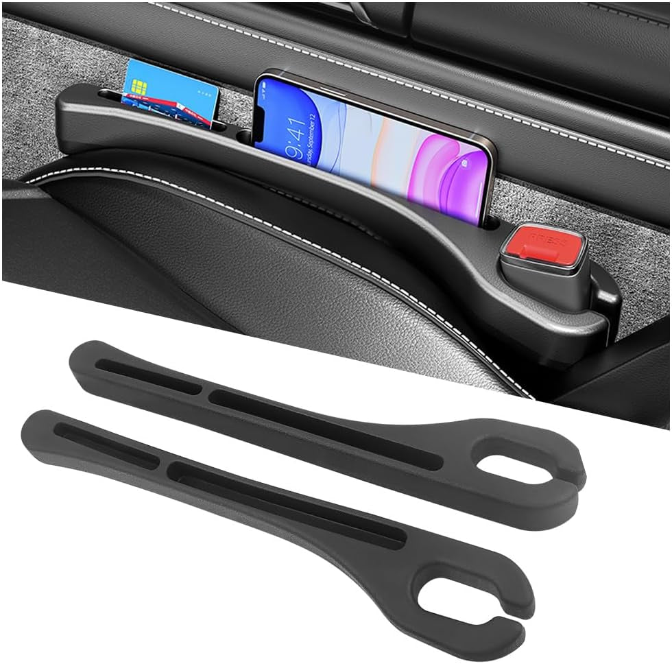 2PCS Car Seat Gap Filler Organizer,Upgrade Car Side Seat Gap Filler with Phone Holder,Multifunctional Car Seat Filler Gap Space Prevents Things Dropping for Cars,Suvs (Black)