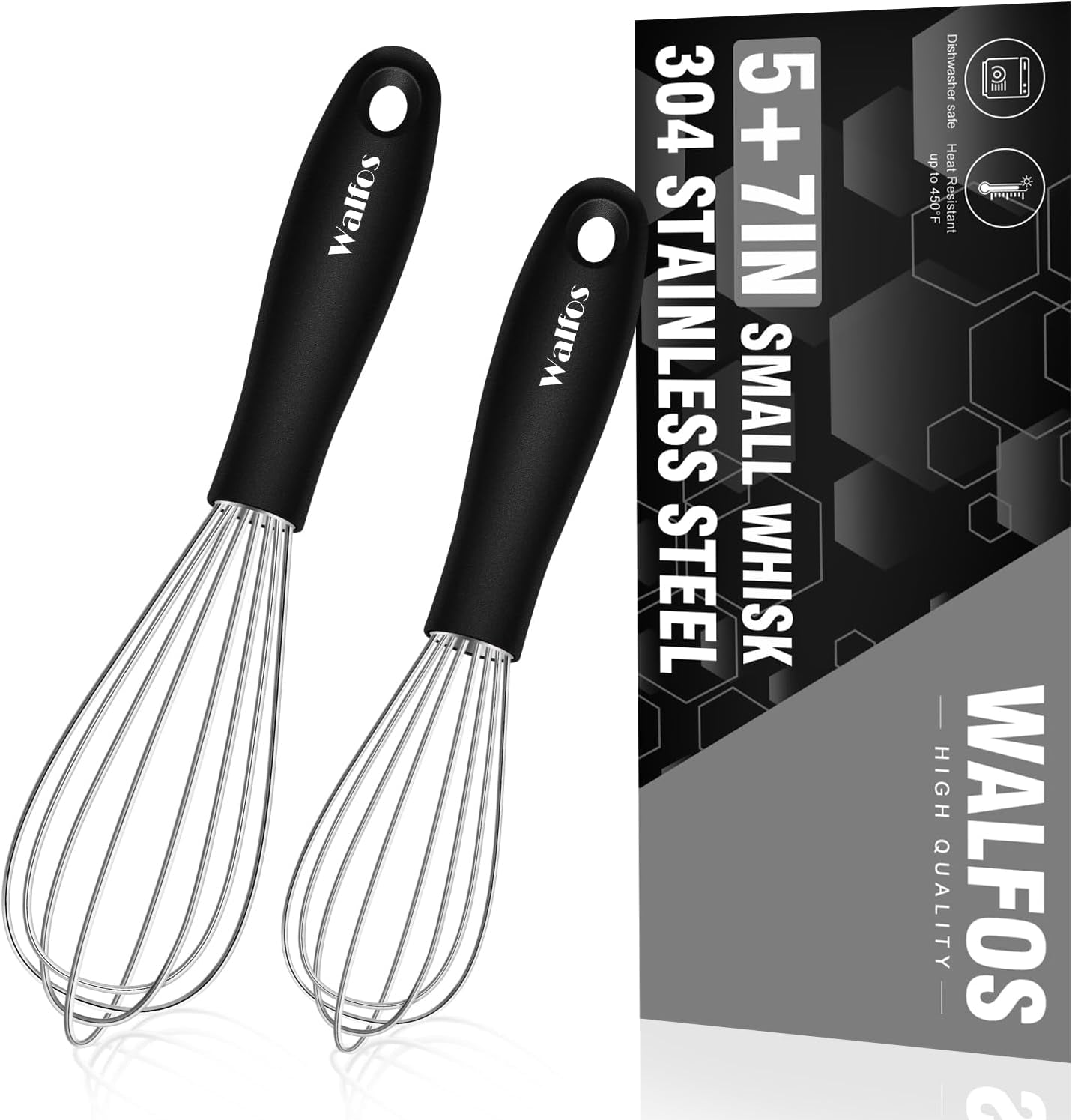 Silicone Whisk,Stainless Steel Wire Whisk Set of 3 -Heat Resistant 480°F Kitchen Whisks for Non-Stick Cookware,Balloon Egg Beater Perfect for Blending,Whisking,Beating,Frothing & Stirring,Black