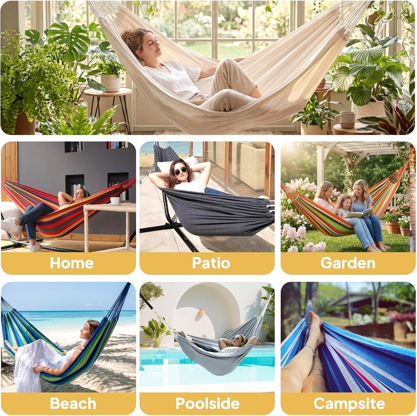 Cotton Hammock Portable Camping Hammocks for Hanging Sturdy Garden Comfortable Fabric Hammock with Tree Straps up to 660Lbs with Travel Bag for Camping Outdoor/Indoor Patio Backyard