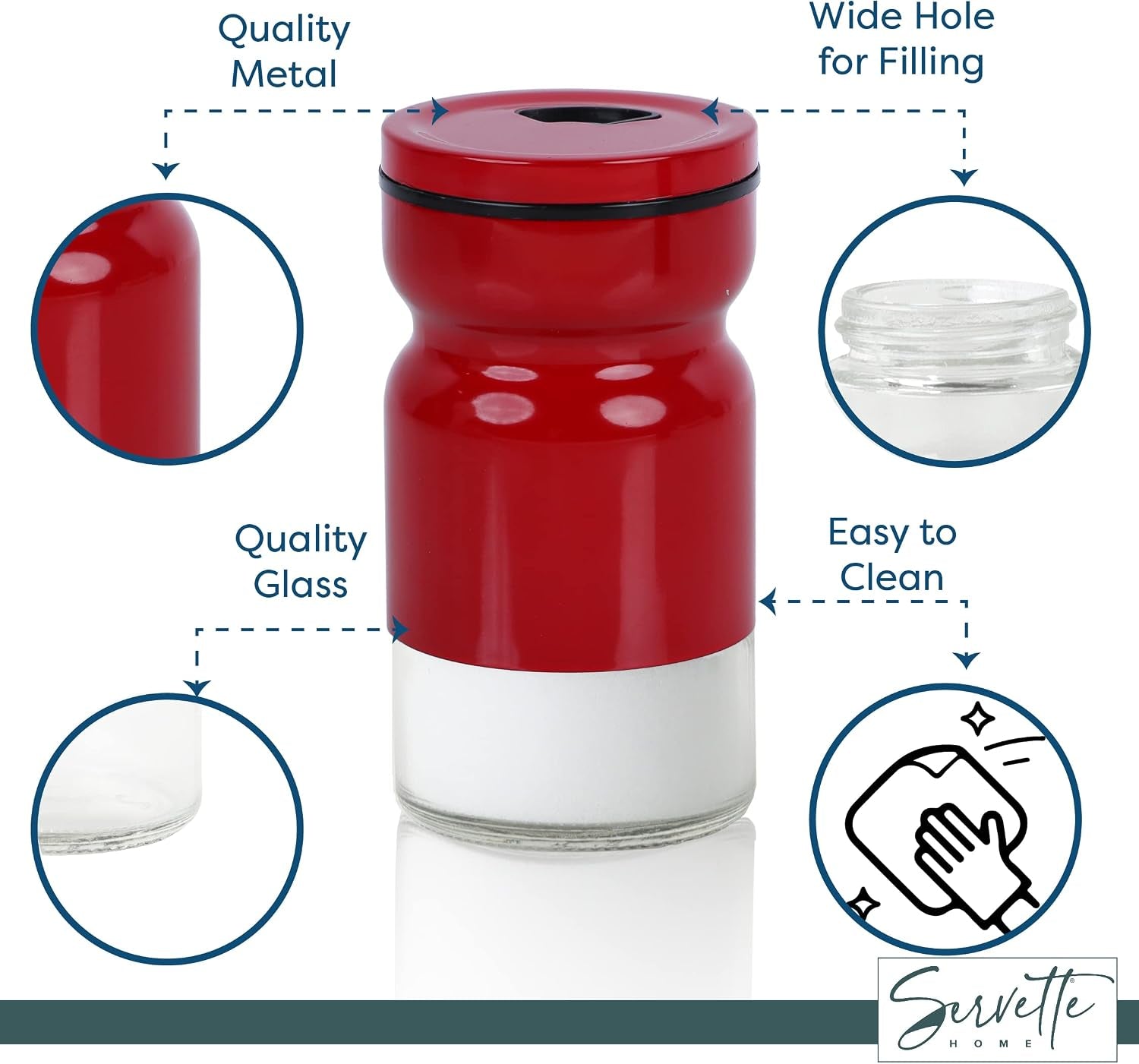 Glass & Metal Salt and Pepper Shaker - Set of 2 Red
