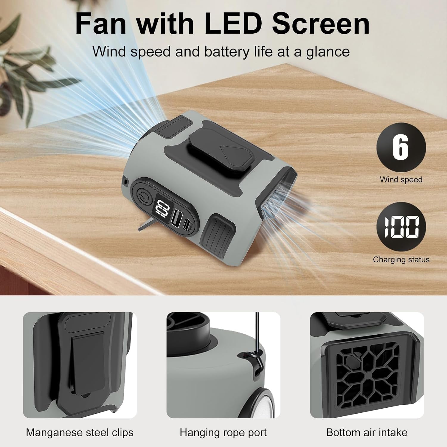 16, 000 Rpm 10000Mah Portable Waist Fan, Clamp on Wearable Belt Personal Fan, Rechargeable Battery Powered, with 5 Speed Levels and Flashlight, Suitable for Outdoor Camping and Travel Army Green