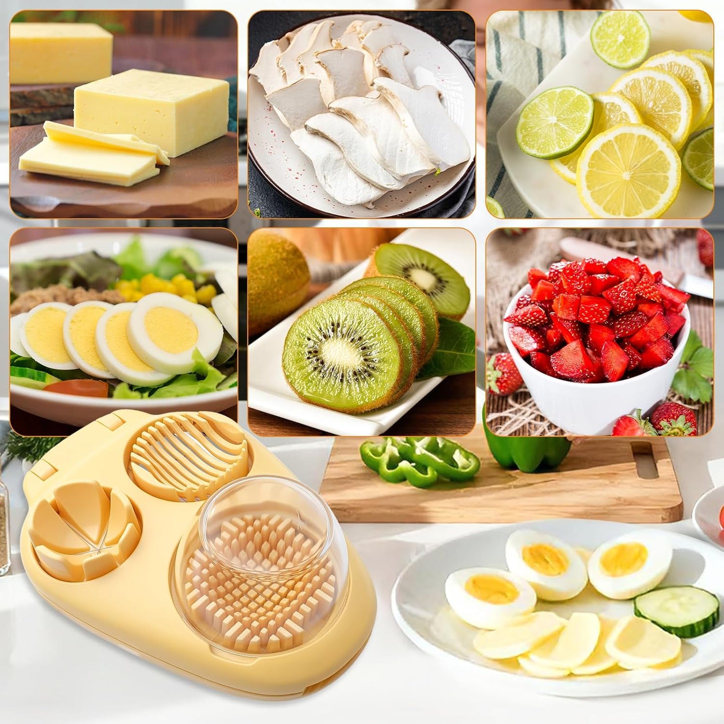 3 in 1 Boiled Egg Slicer, Stainless Steel Egg Slicer for Hard Boiled Eggs, 3 Slice Modes, Hard Boiled Egg Cutter & Fruit Slicer for Egg, Strawberry, Tomato