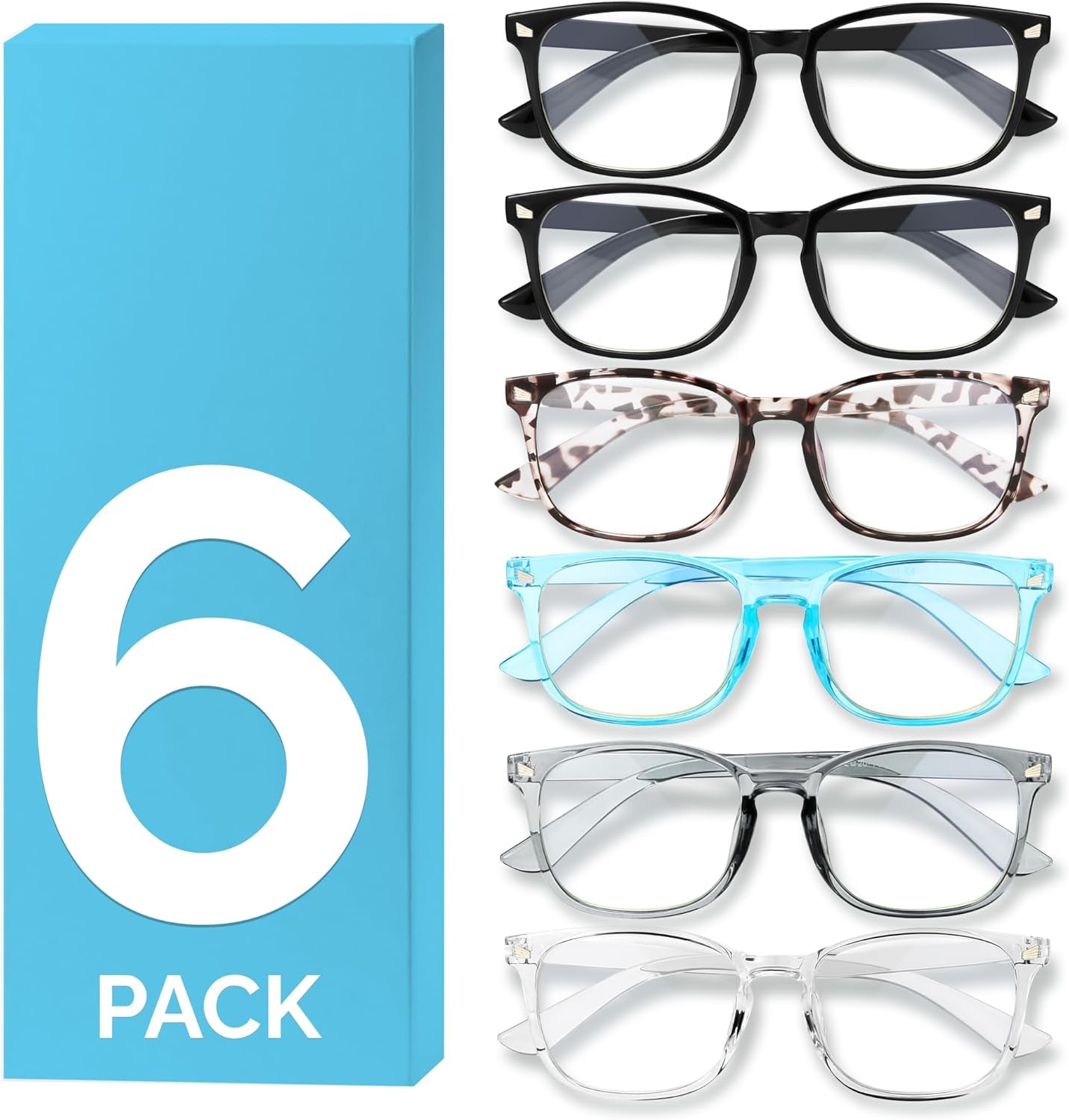 6 Pack Blue Light Blocking Glasses for Women Men – Stylish Computer & Gaming Glasses, Fashion Square Frame Eyewear