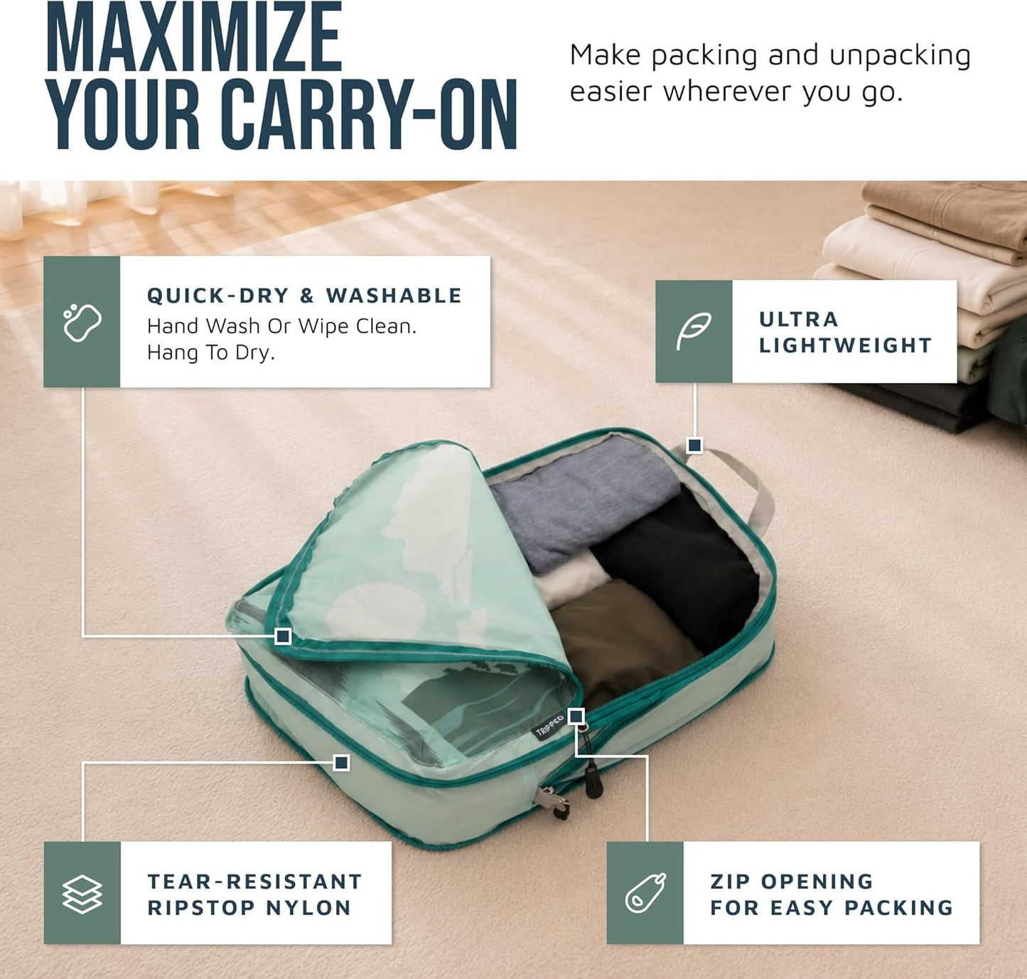 Compression Packing Cubes for Travel, 6-Piece Lightweight Packing Cubes Set for Carry-On Luggage & Backpacks –  (Getaways)