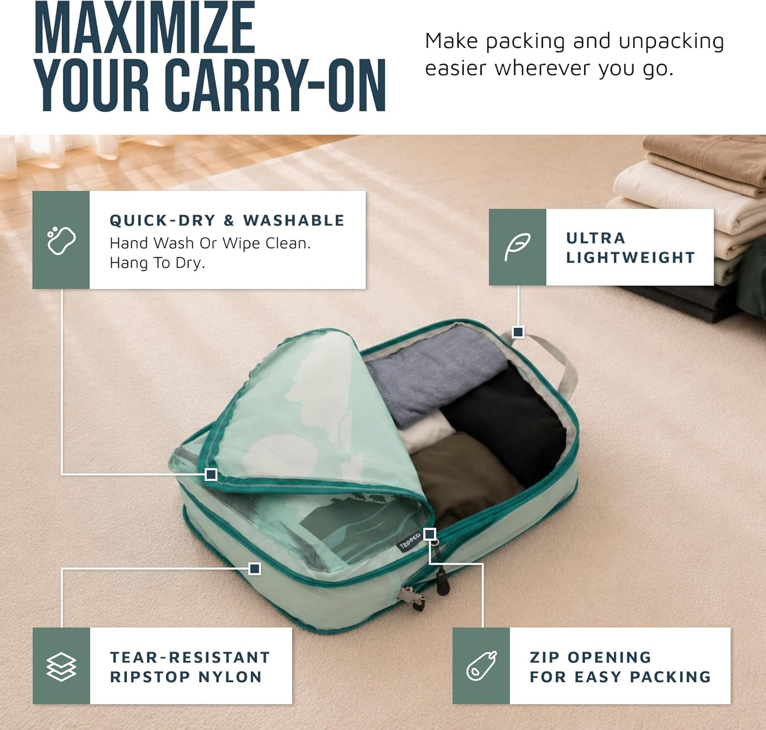 Compression Packing Cubes for Travel, 6-Piece Lightweight Packing Cubes Set for Carry-On Luggage & Backpacks –  (Getaways)
