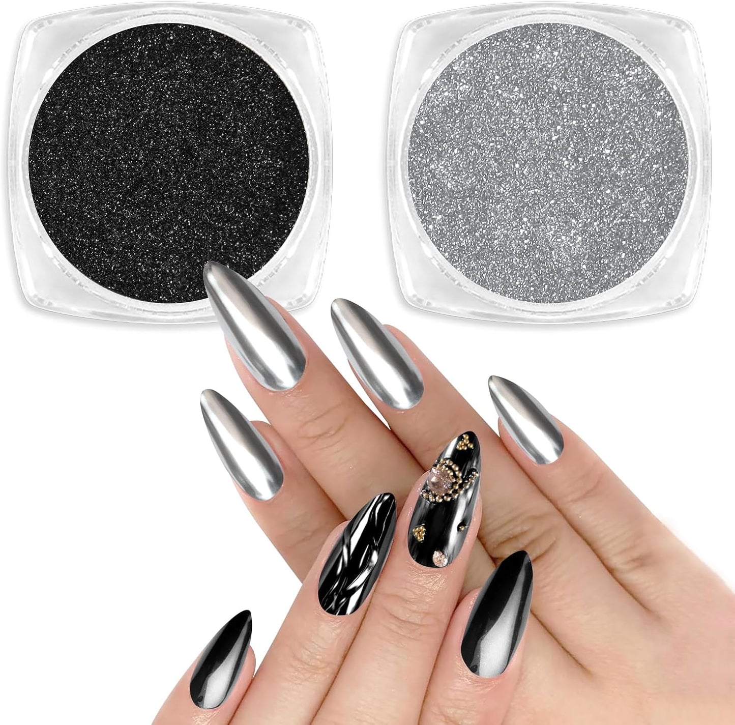 White Pearl Chrome Nail Powder, Iridescent Aurora Powder Metallic Mirror Effect Glitter Powder Pearlescent Ice Transparent Mermaid Pigment Pearl Glitter Dust Kit for Nail Art Decoration