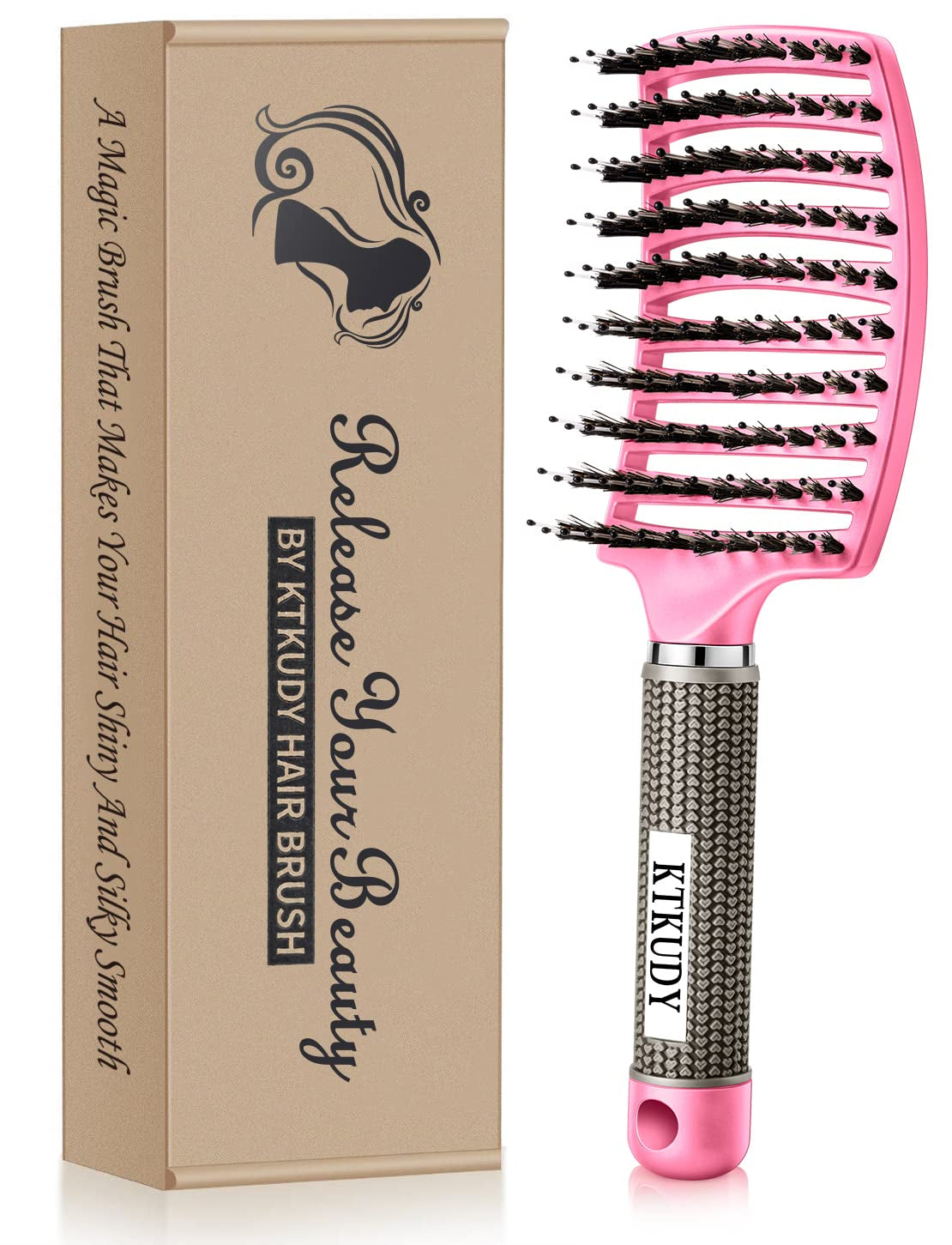 Detangling Hair Brush - Boar Bristle & Tangle-Free Design for Kids, Women, and Men - Perfect for Wet and Dry Hair - Smooth, Magical Pain-Free Styling (Red)