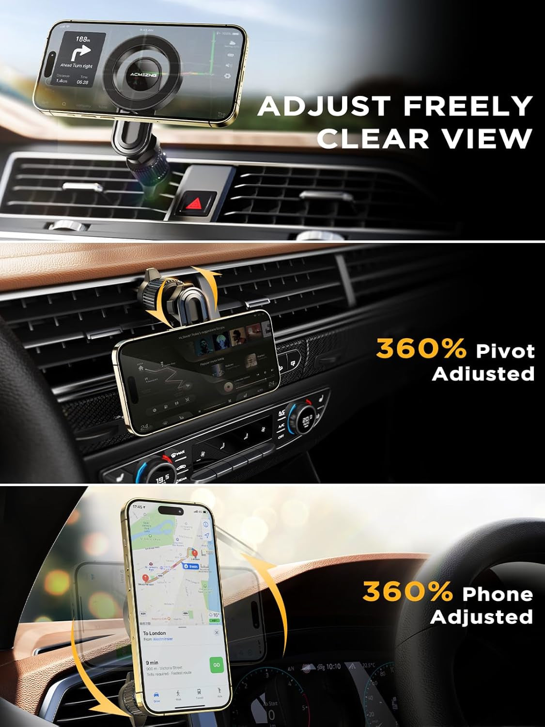for Iphone Magsafe Car Mount Vent with Stable Structure Metal Hook [Never Shaking] [360° Adjustable] Strong Magnetic Cell Phone Holders for Your Car for All Smartphones & All Car Model