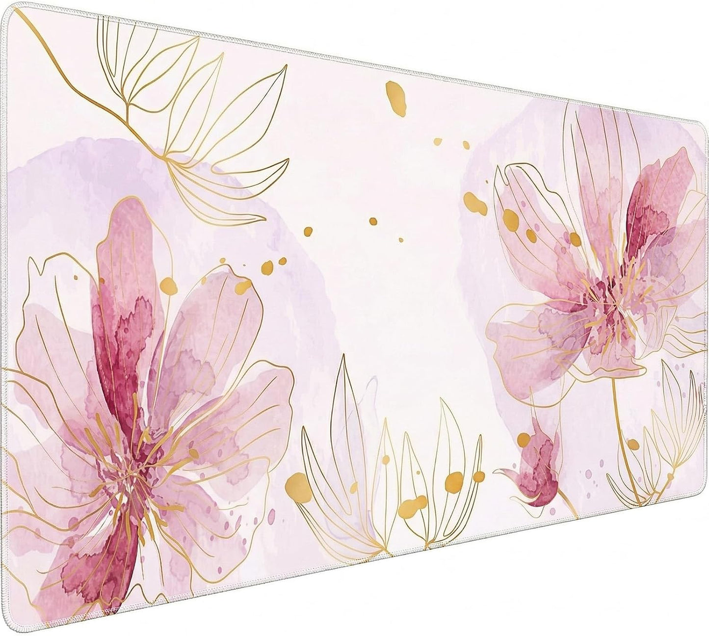 Large Desk Mat Floral Mouse Pad, XXL Non-Slip Waterproof Keyboard Mat with Stitched Edges, Full Desk Protector for Women Office Home Laptop (Pink)