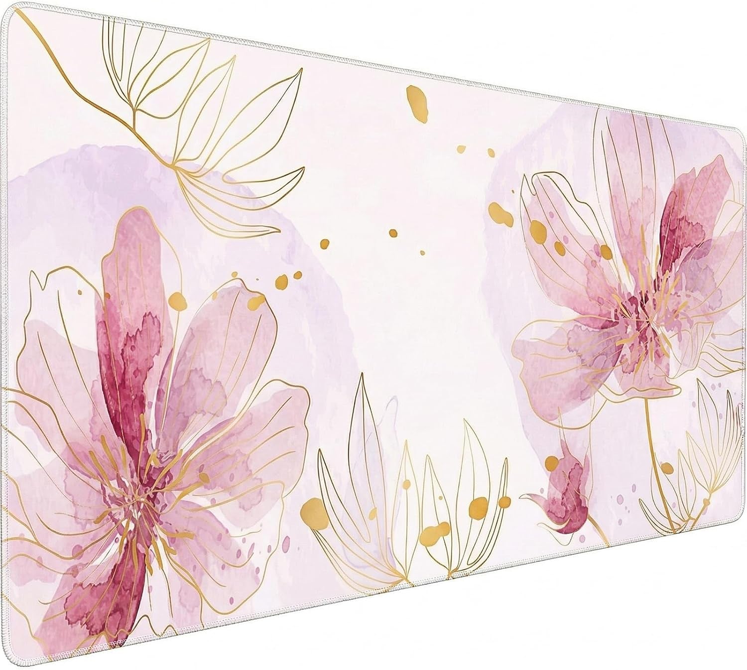 Large Desk Mat Floral Mouse Pad, XXL Non-Slip Waterproof Keyboard Mat with Stitched Edges, Full Desk Protector for Women Office Home Laptop (Pink)