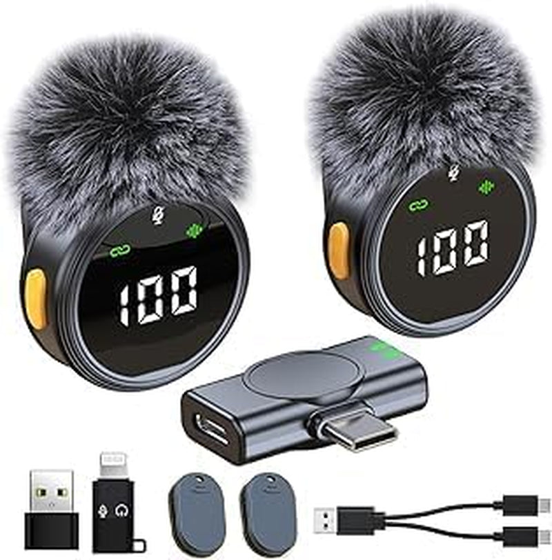 Wireless Lavalier Microphone for Iphone - Ipad, Android Phone Computer, Mini Microphone for Live Streaming, Video Recording, Outdoor or Indoor Interviews, Youtube, Tiktok, Vlog (Black)