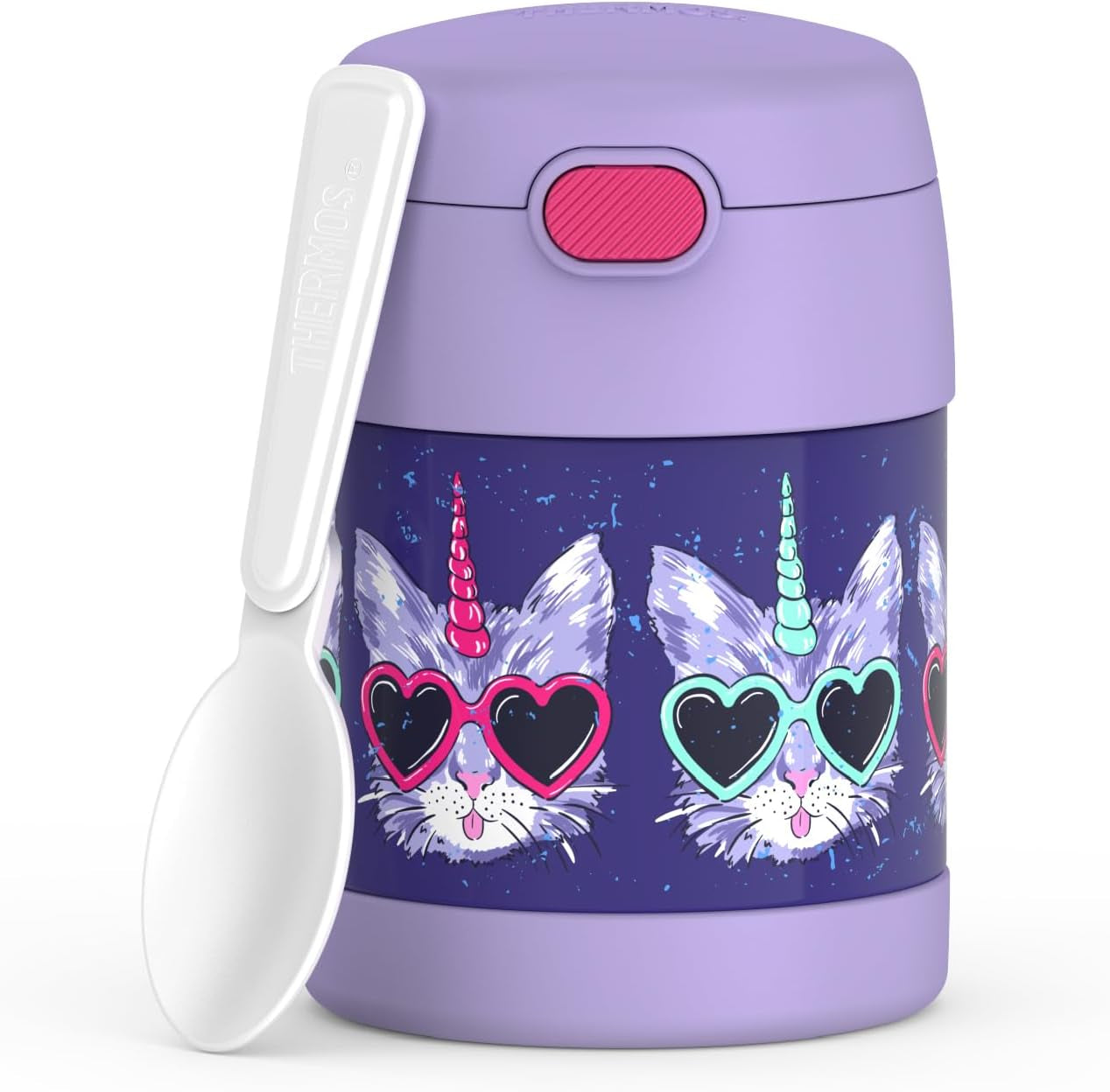 FUNTAINER Insulated Food Jar, 10 Ounce, Kid Friendly Food Jar with Foldable Spoon, Pink