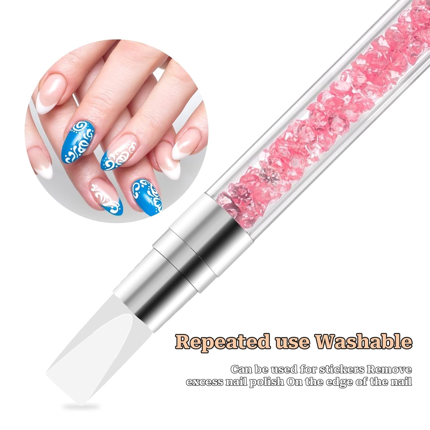 5 Pcs Nail Art Sculpture Pen Dual Tipped Silicone Nail Tools Nail Art Acrylic Pen Silicone Brushes for Resin Nail Art Tools for Design Nail Foil Carving Drawing Effect Shaping Drawing