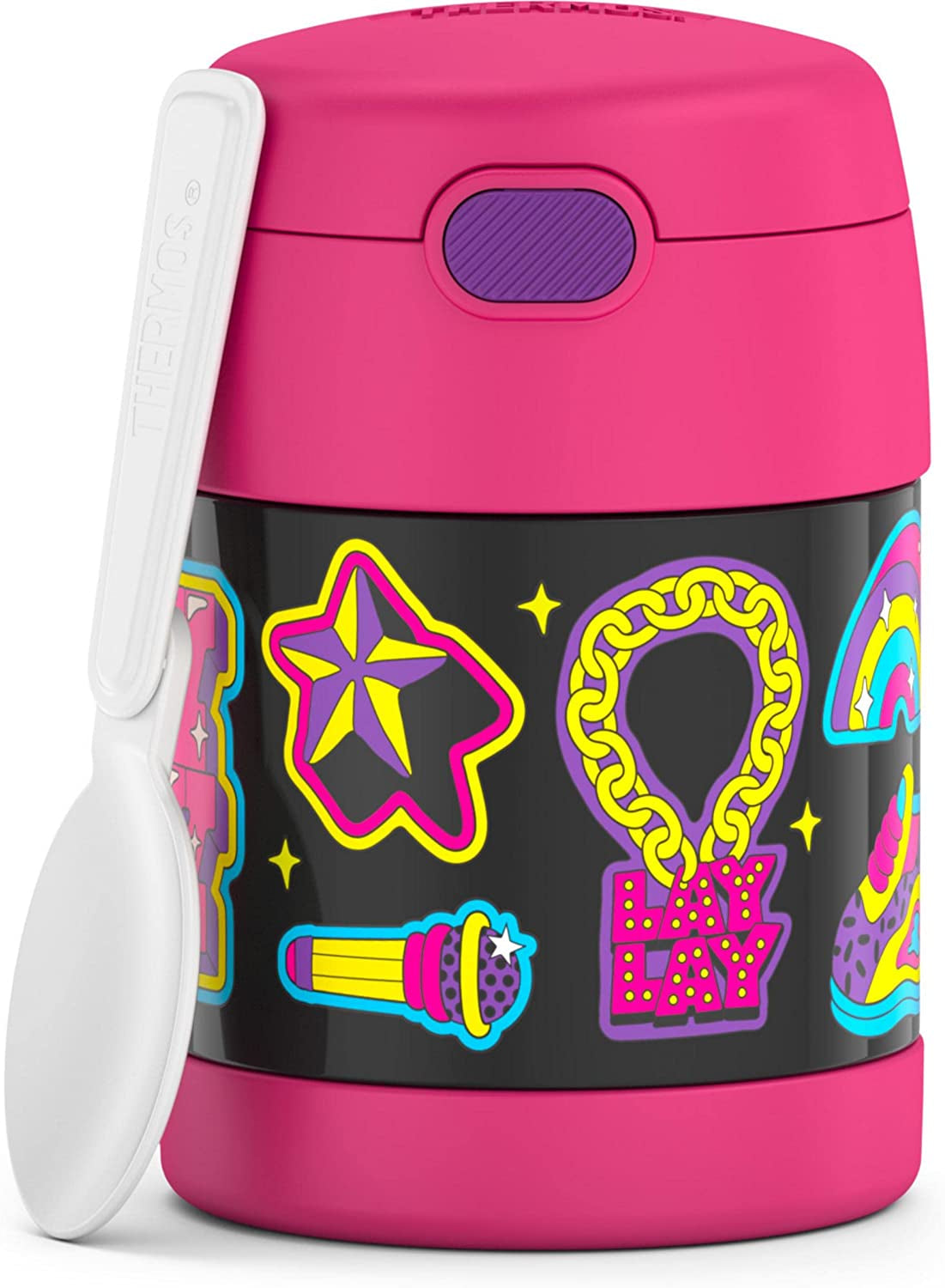 FUNTAINER Insulated Food Jar, 10 Ounce, Kid Friendly Food Jar with Foldable Spoon, Pink