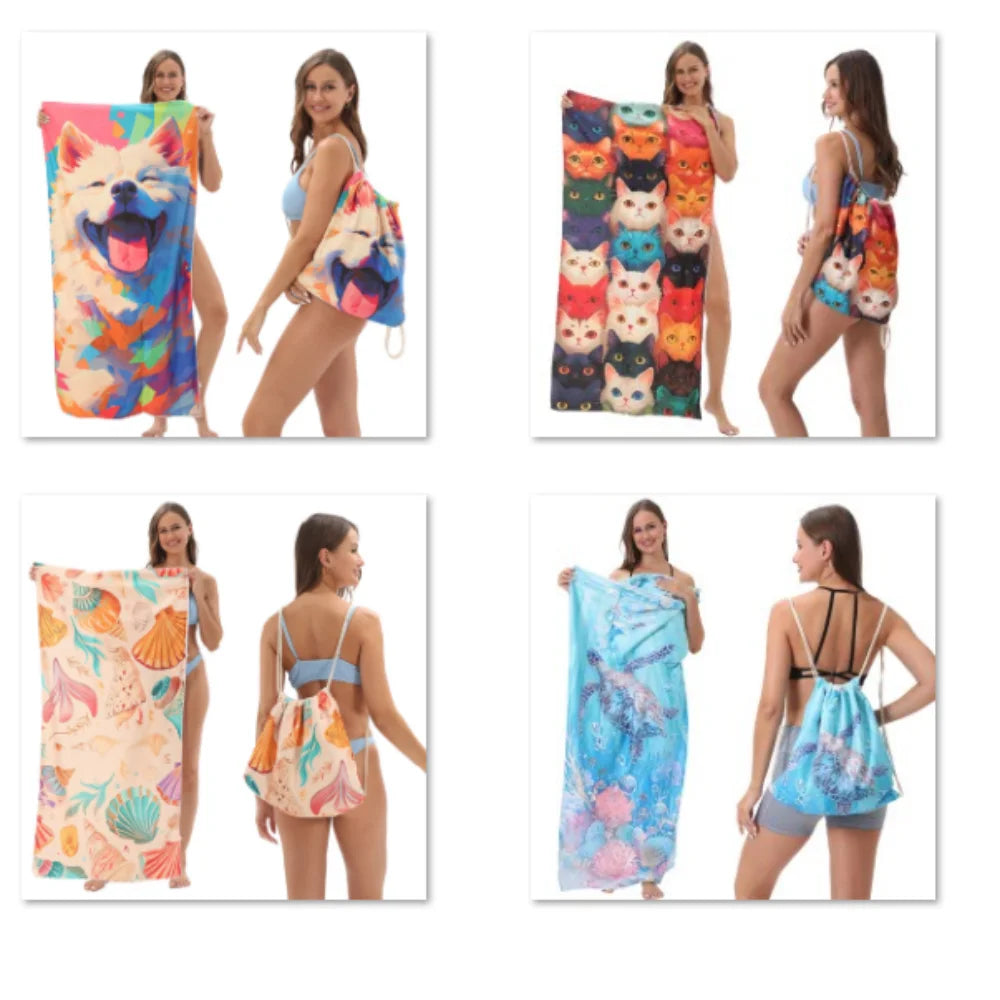 Quick Dry Lightweight Beach Towel – Super Absorbent Foldable Backpack Style (80x160cm)