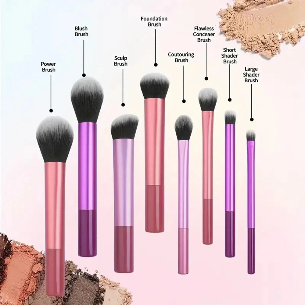 8pcs Soft Makeup Brush Kit – Foundation, Blush & Eyeshadow Set