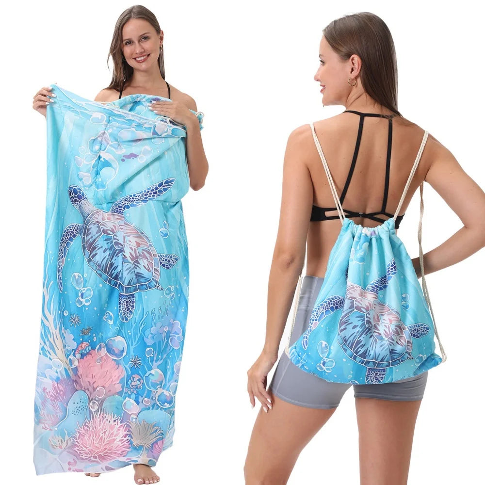 Quick Dry Lightweight Beach Towel – Super Absorbent Foldable Backpack Style (80x160cm)